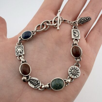 Vintage Old Carlisle Sterling Silver and Mixed Gemstone Charm Bracelet