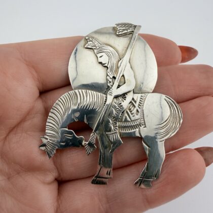 Vintage Native American Ben Yazzie Horse Rider Brooch / Pendant
