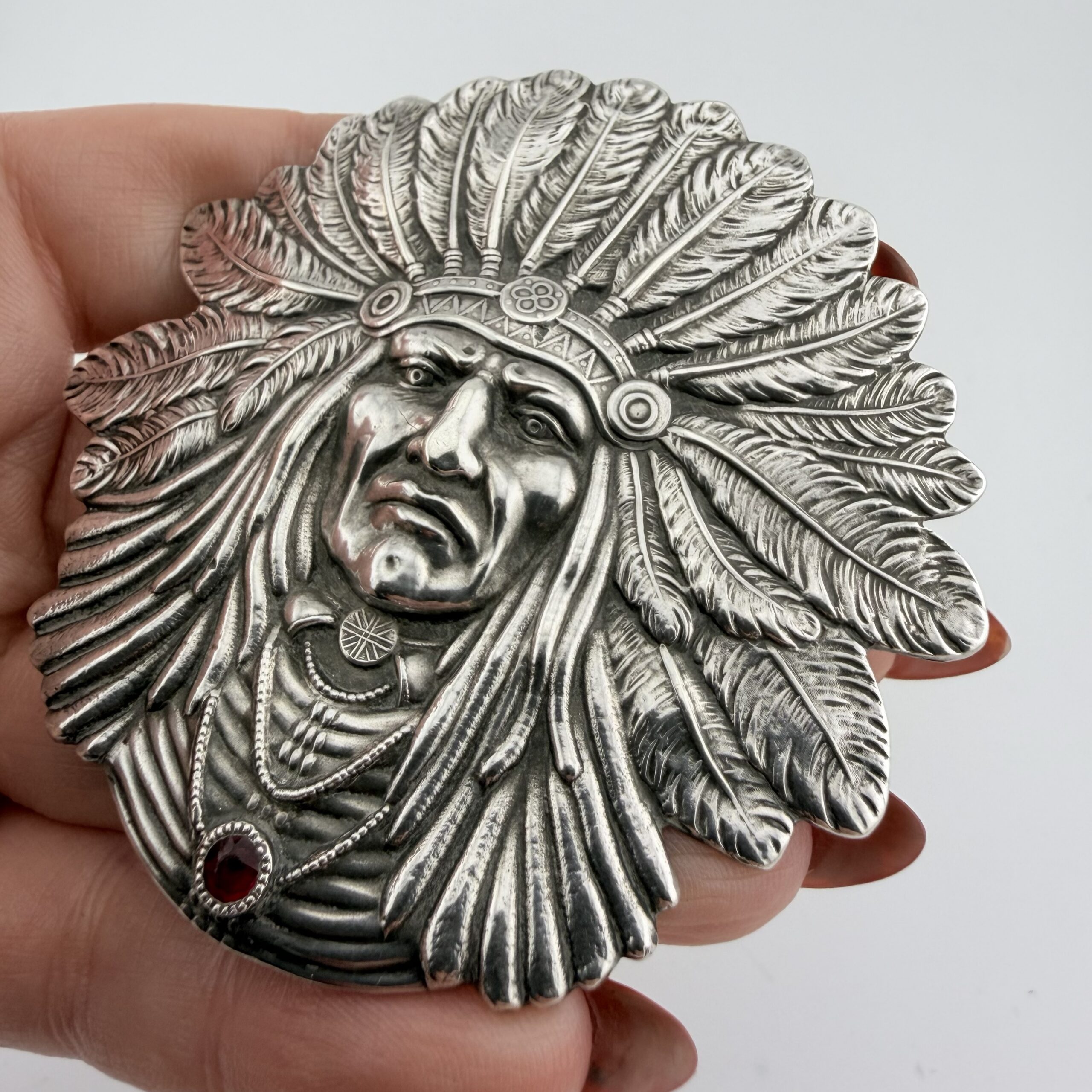 Very Large Vintage Native American Chief Brooch - Image 2