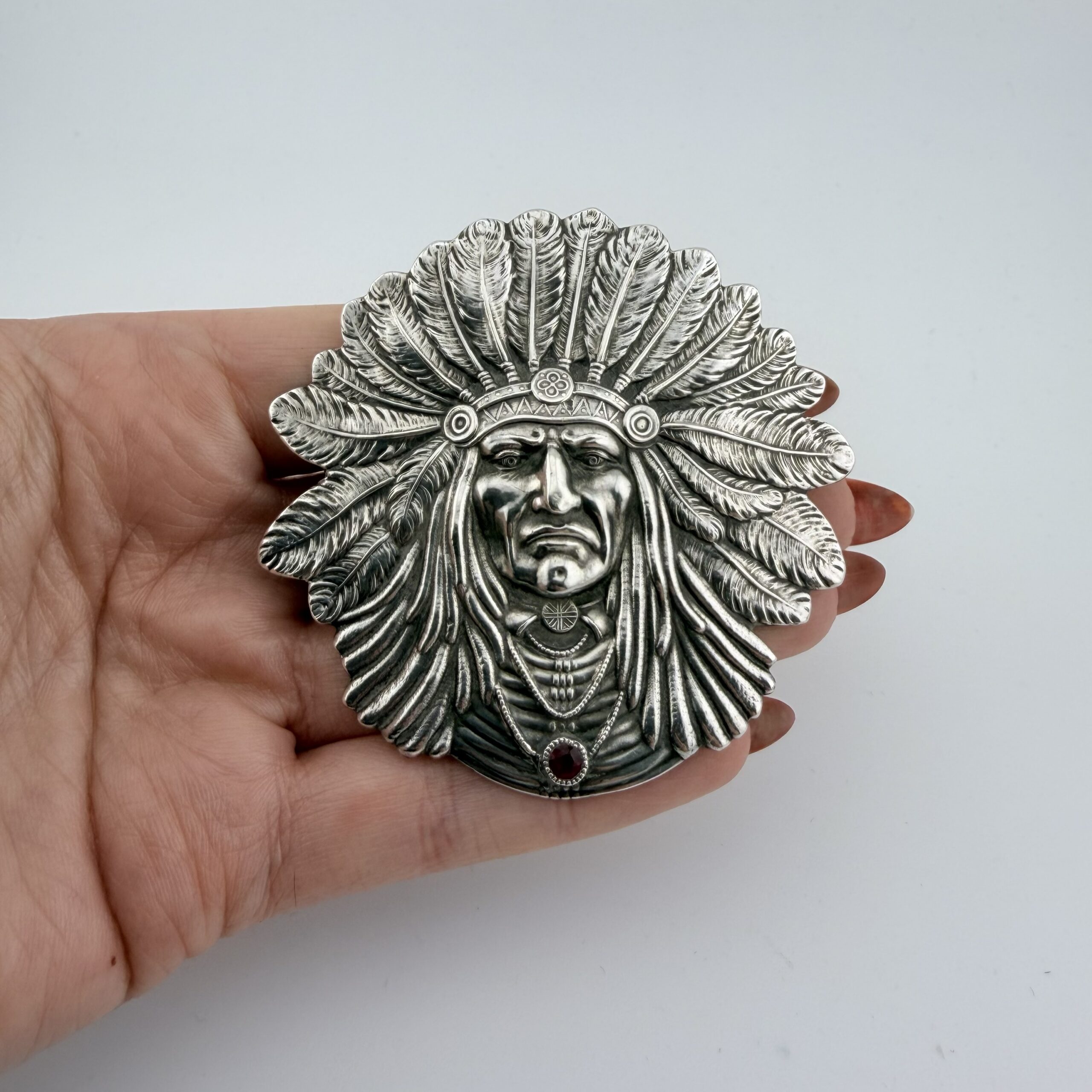 Very Large Vintage Native American Chief Brooch - Image 5