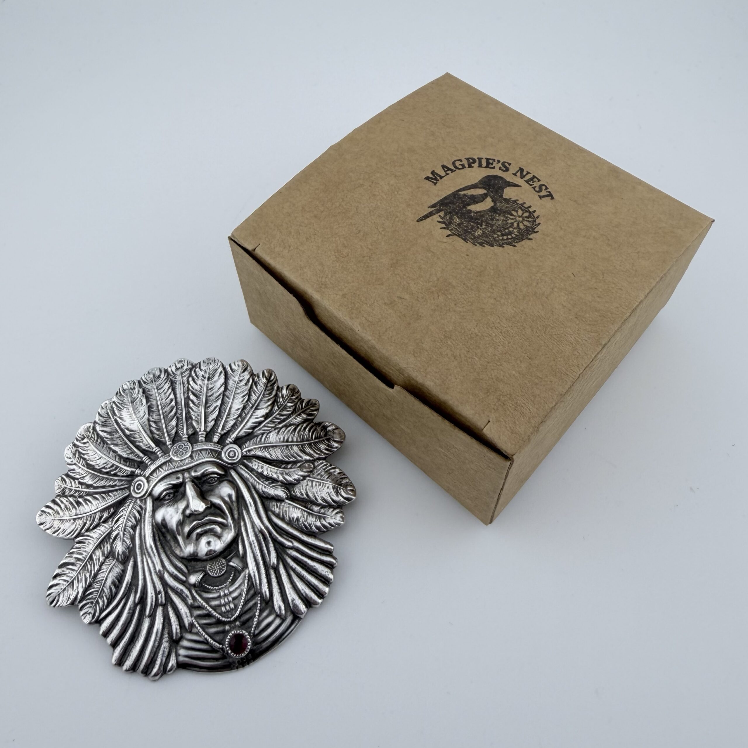 Very Large Vintage Native American Chief Brooch - Image 8