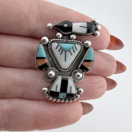 Vintage Native American Sterling Silver Zuni Inlay Thunderbird Brooch