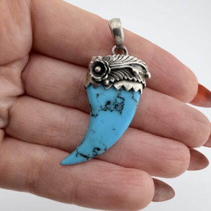Native American Sterling Silver and Turquoise Claw Pendant