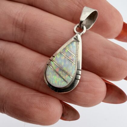 Native American Sarah Curley Sterling Silver and Opal Pendant