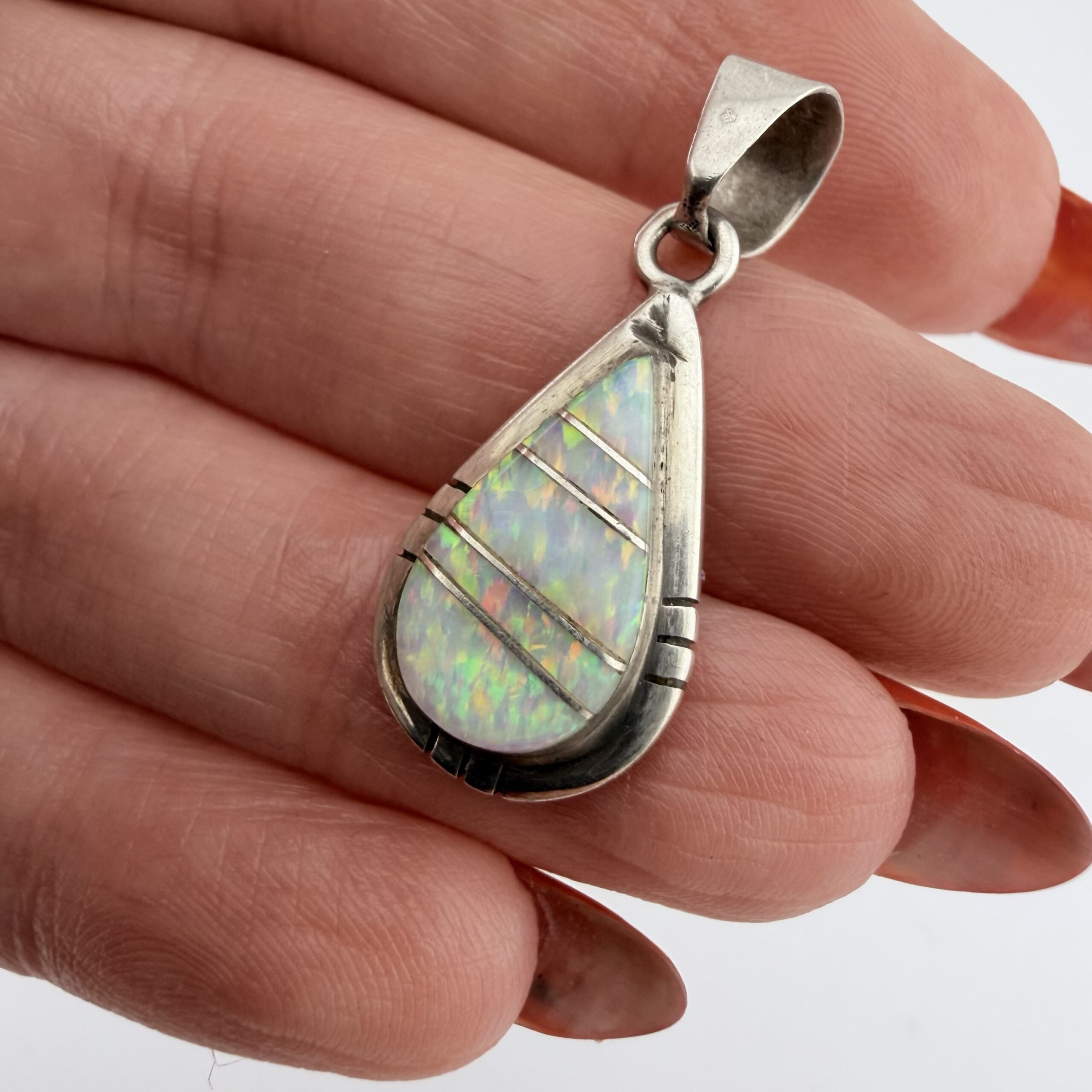 Native American Sarah Curley Sterling Silver and Opal Pendant