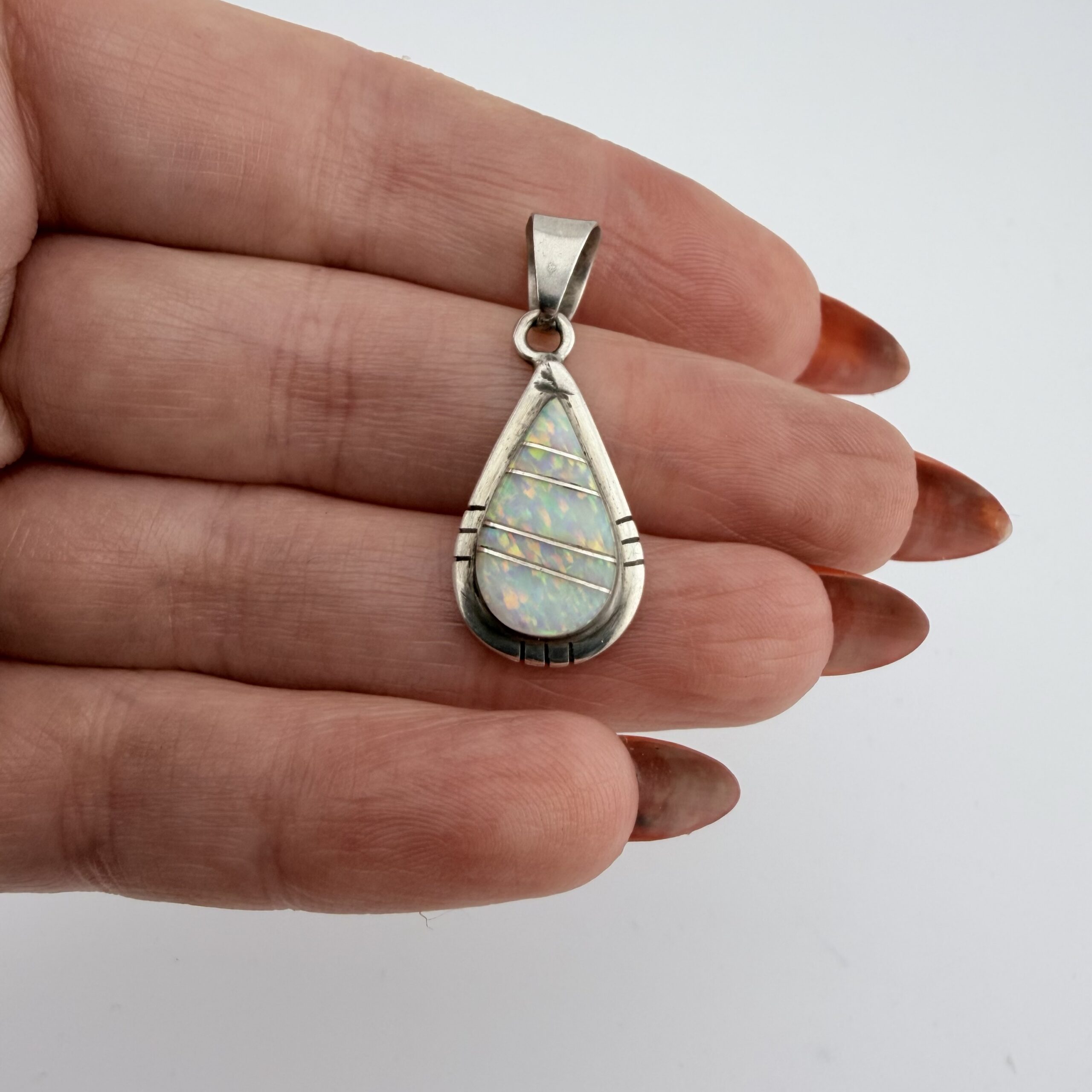 Native American Sarah Curley Sterling Silver and Opal Pendant - Image 2