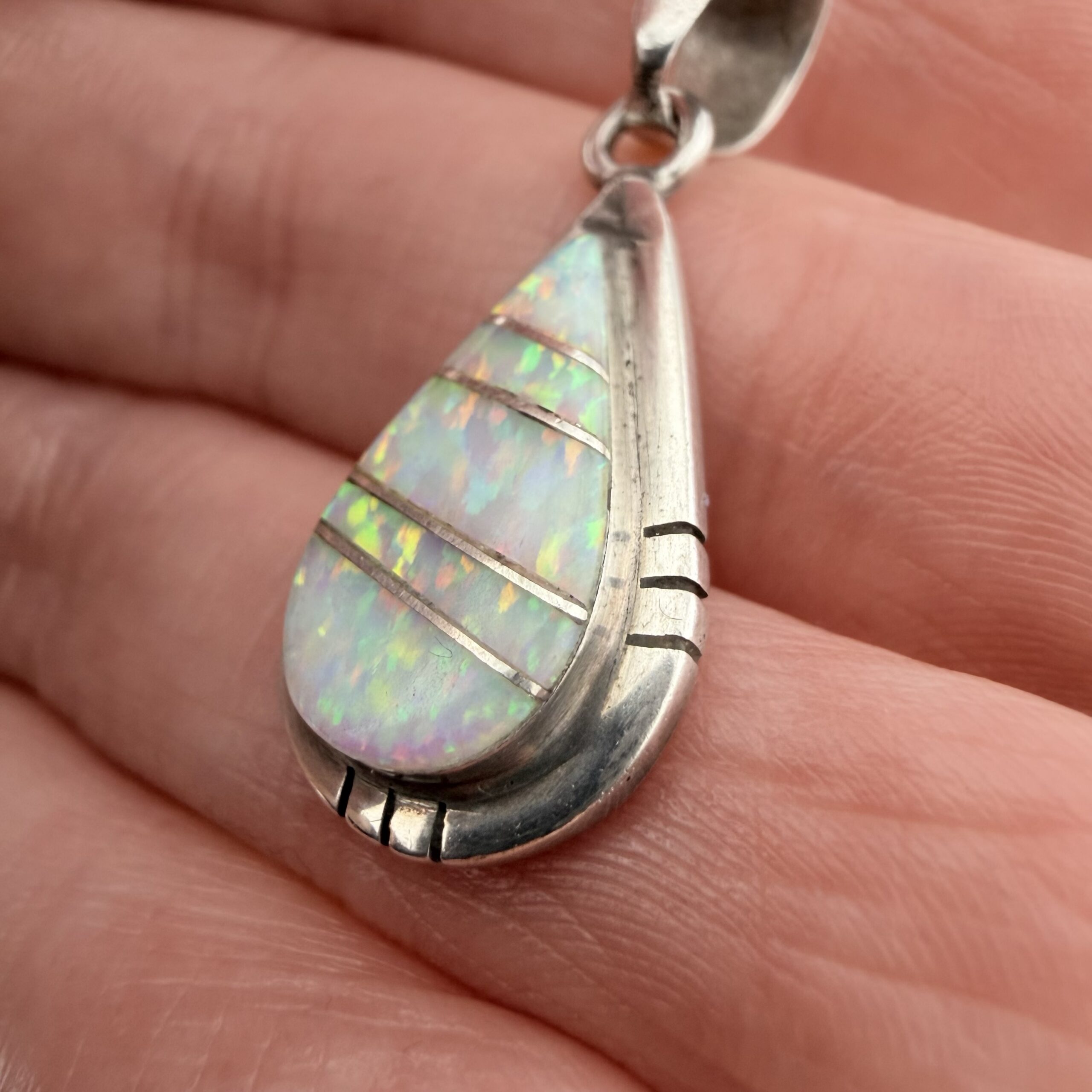 Native American Sarah Curley Sterling Silver and Opal Pendant - Image 3