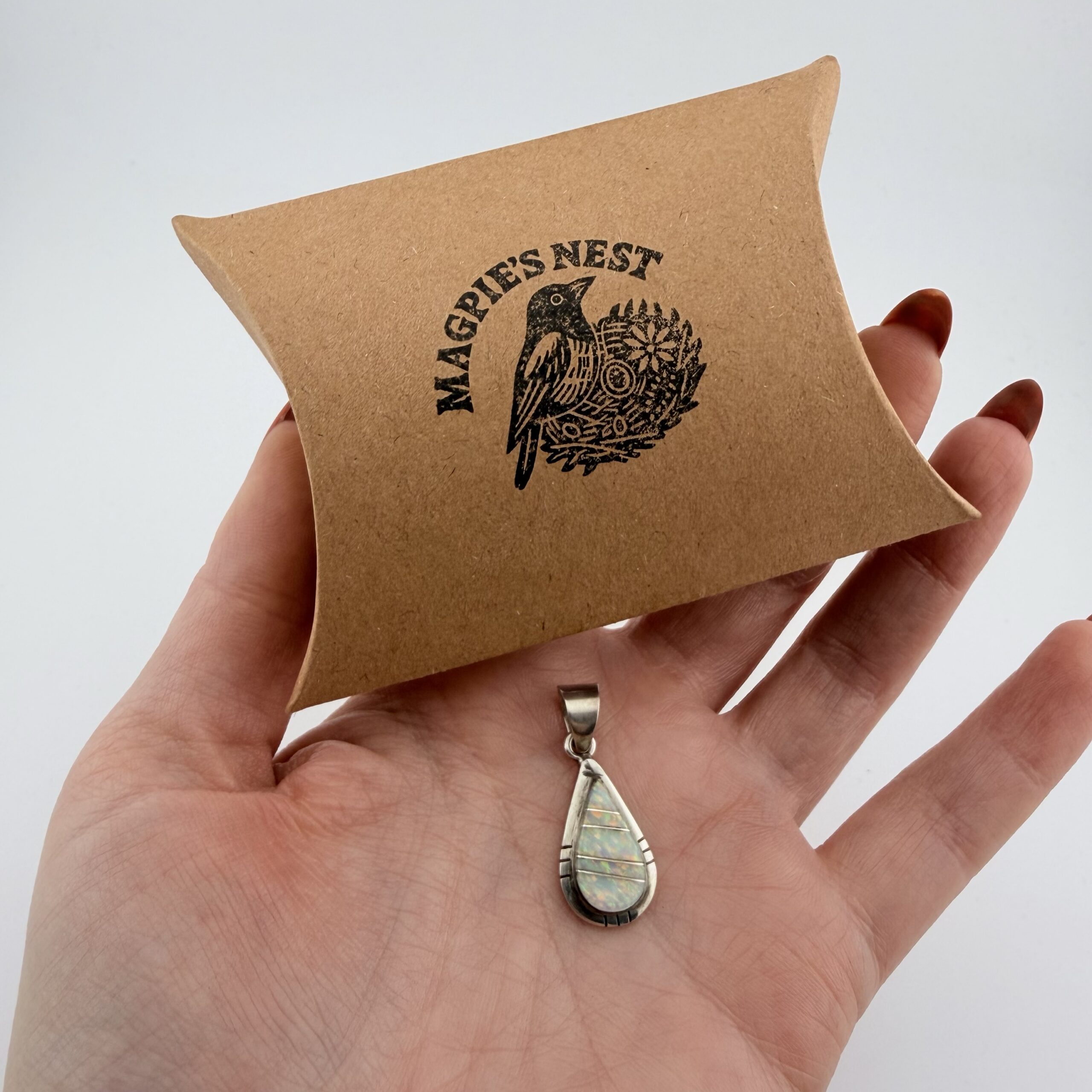 Native American Sarah Curley Sterling Silver and Opal Pendant - Image 5