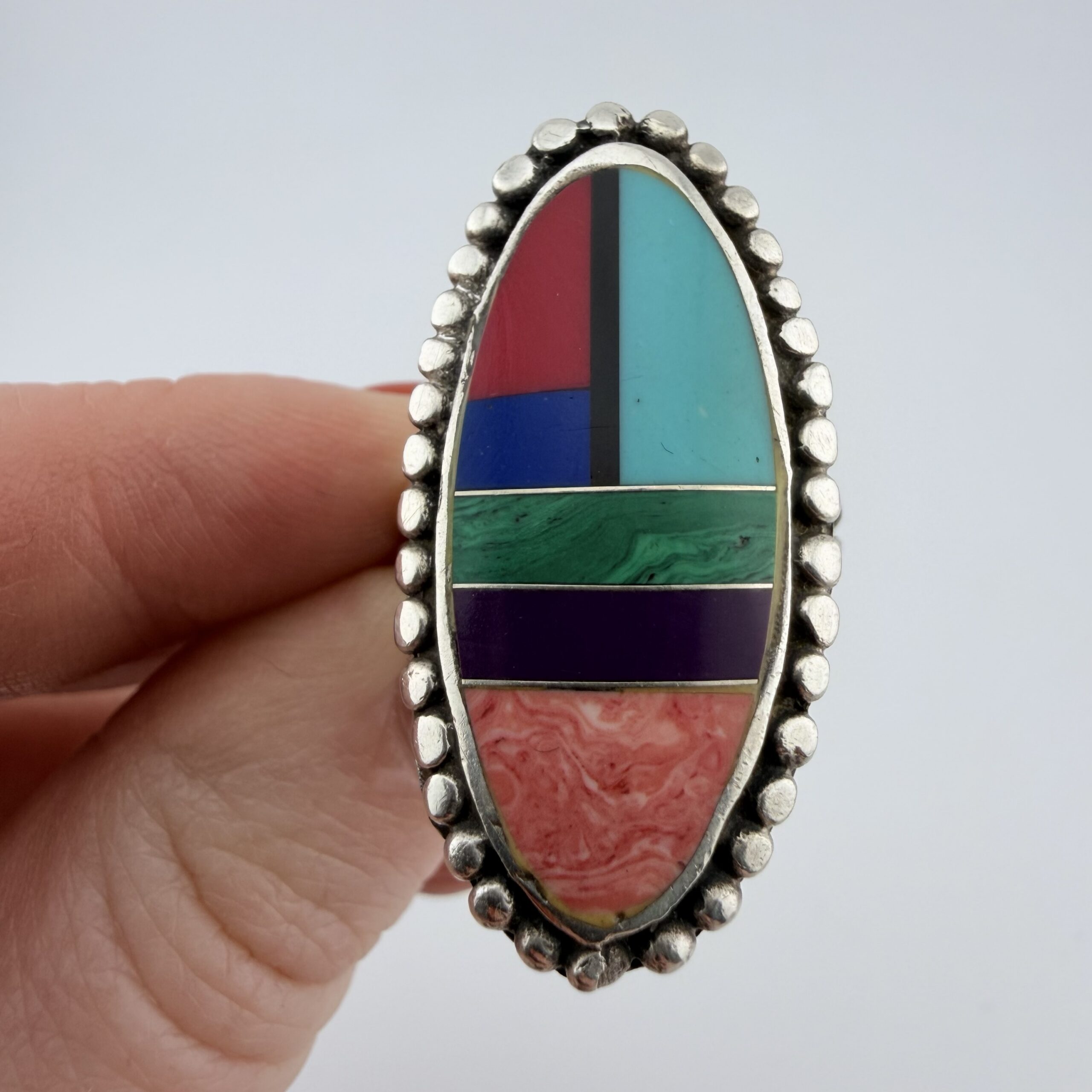 Native American Sterling Silver Inlay Ring - Image 2
