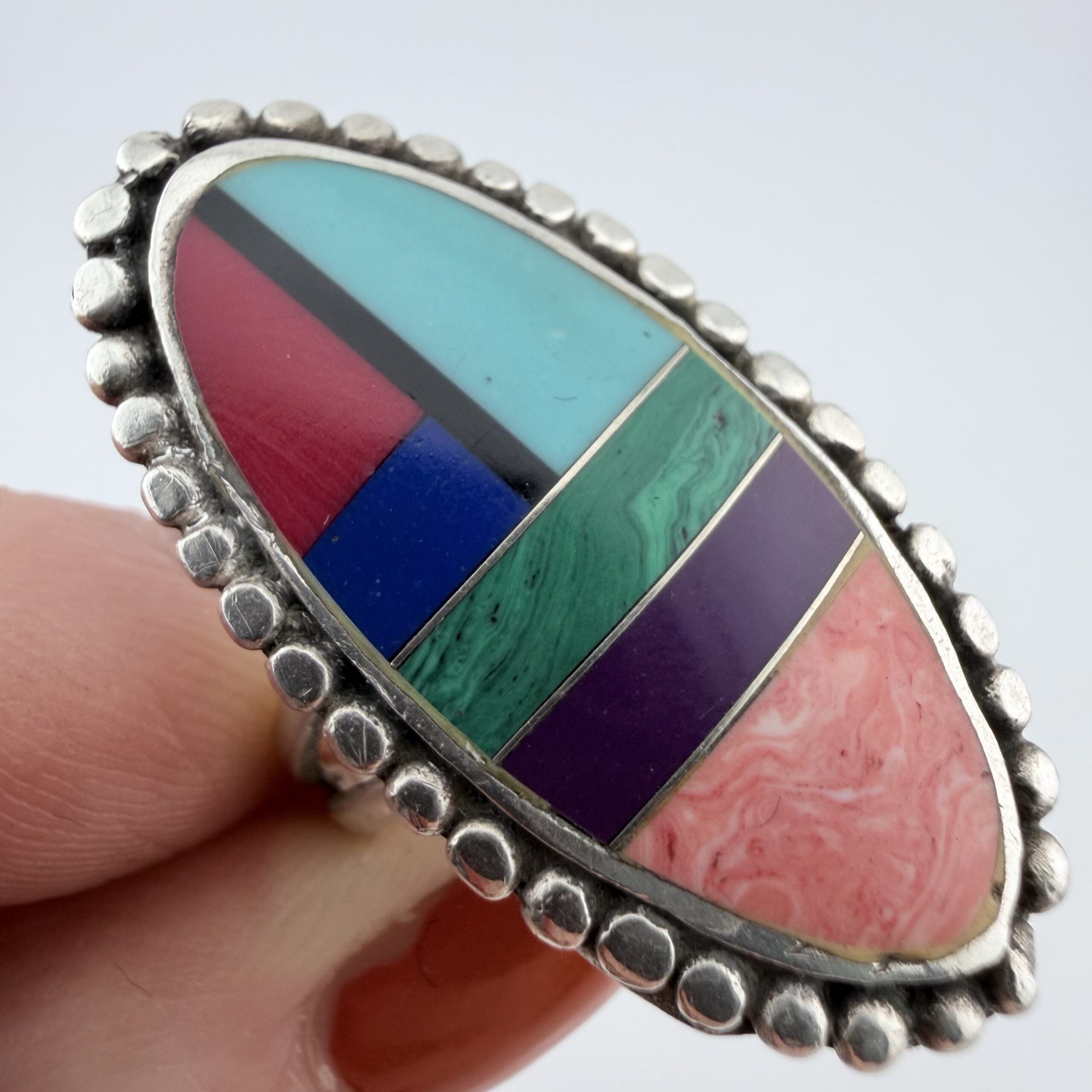 Native American Sterling Silver Inlay Ring - Image 3