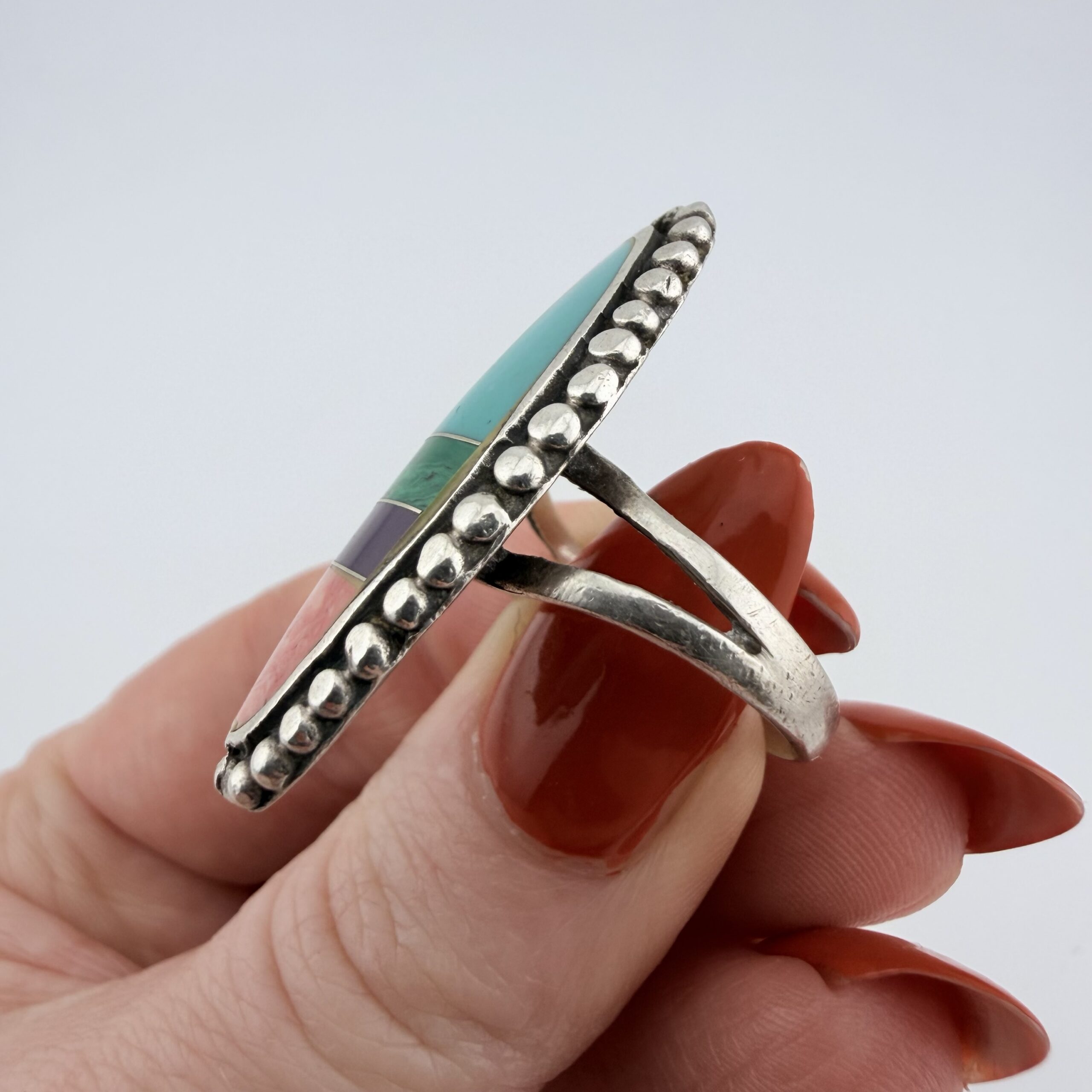 Native American Sterling Silver Inlay Ring - Image 4