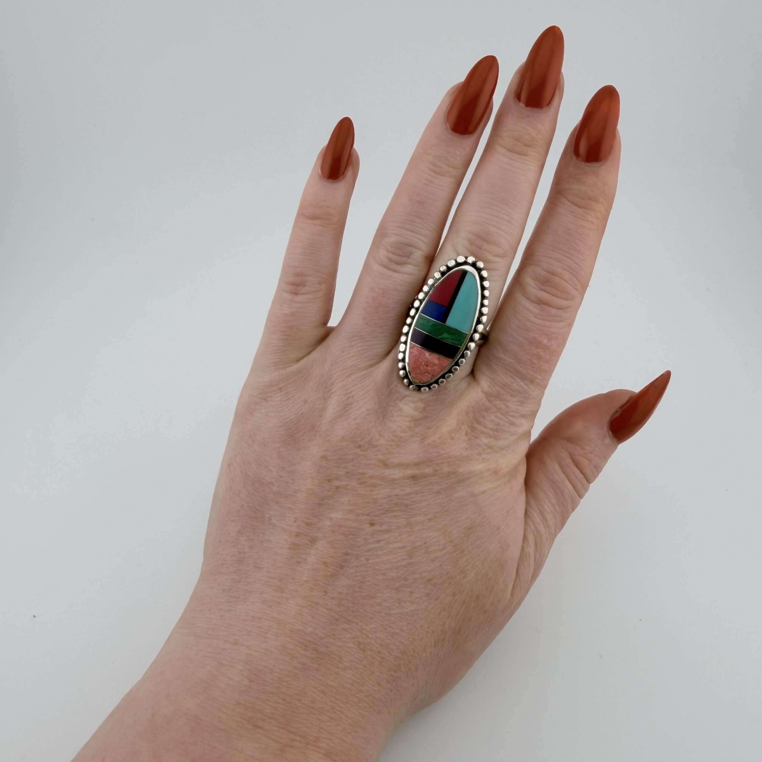 Native American Sterling Silver Inlay Ring - Image 7
