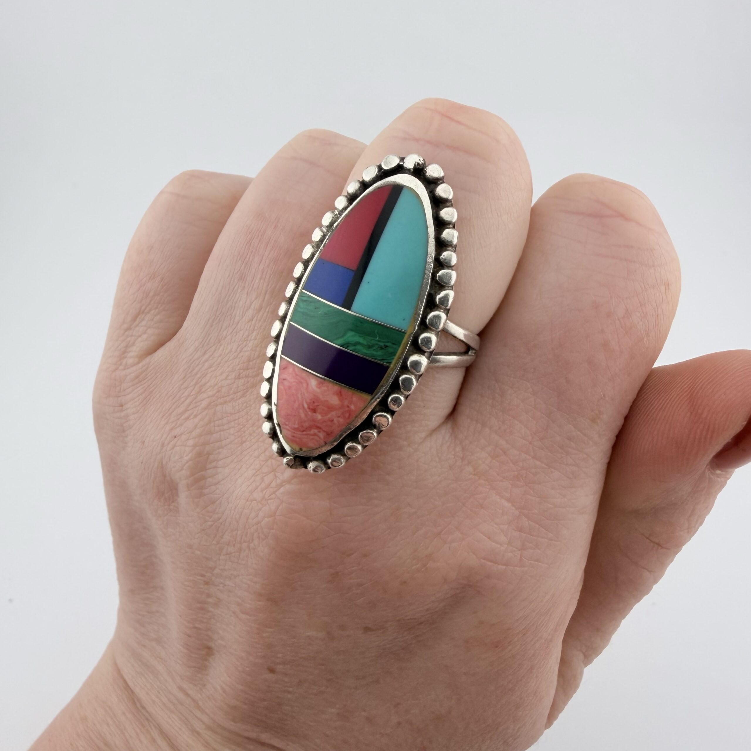 Native American Sterling Silver Inlay Ring - Image 8