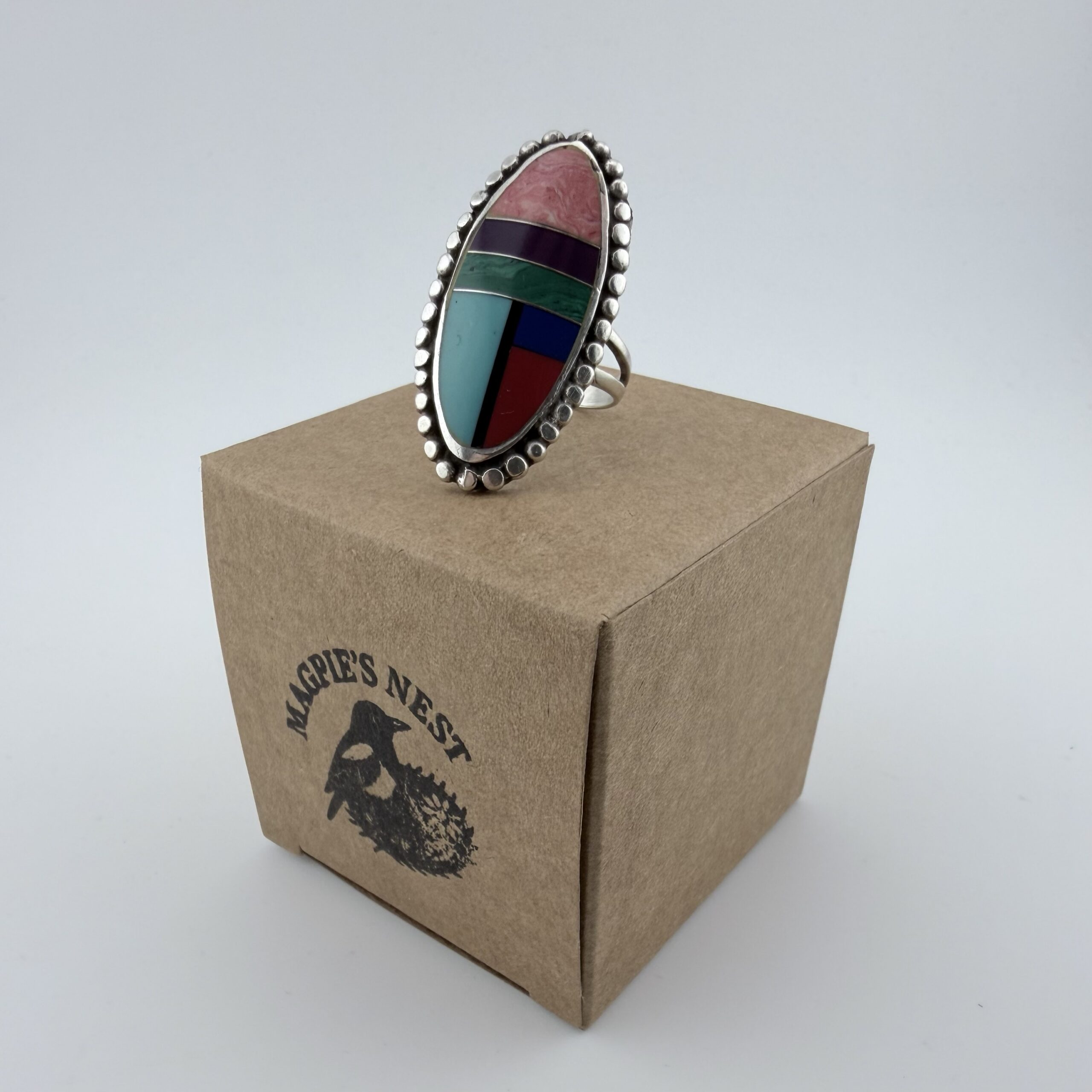Native American Sterling Silver Inlay Ring - Image 10