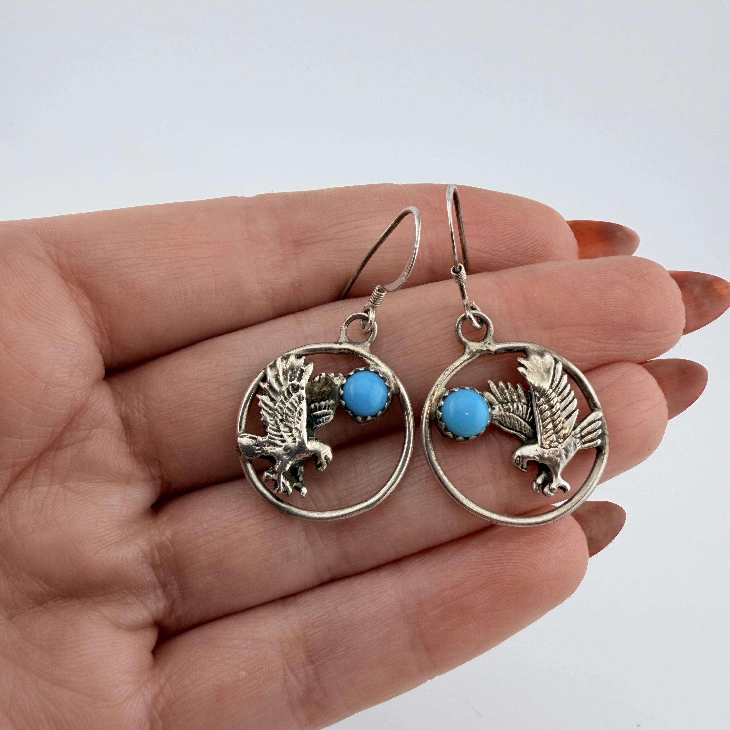 Native American Sterling Silver and Turquoise Eagle Earrings - Image 2