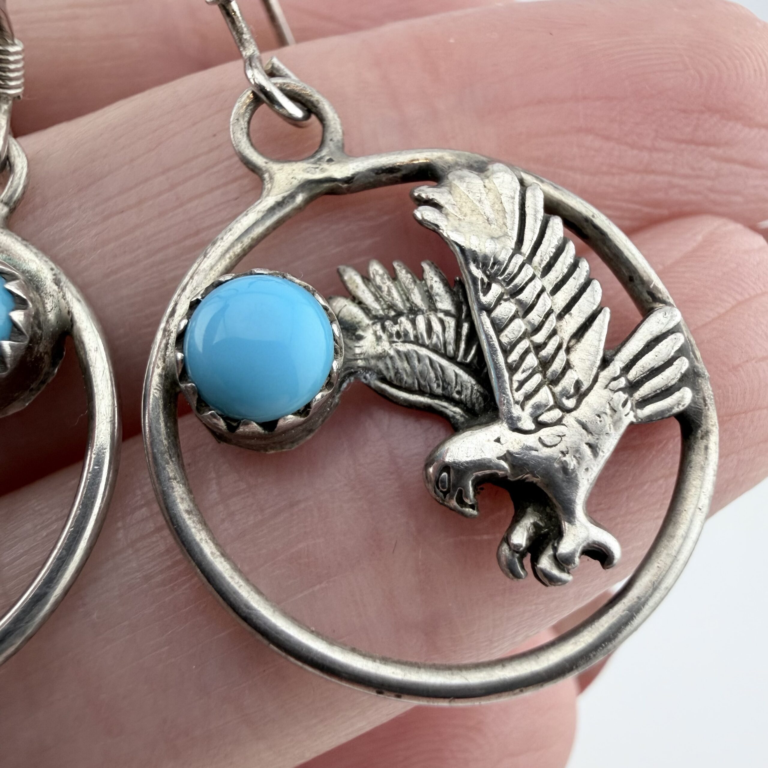 Native American Sterling Silver and Turquoise Eagle Earrings - Image 3