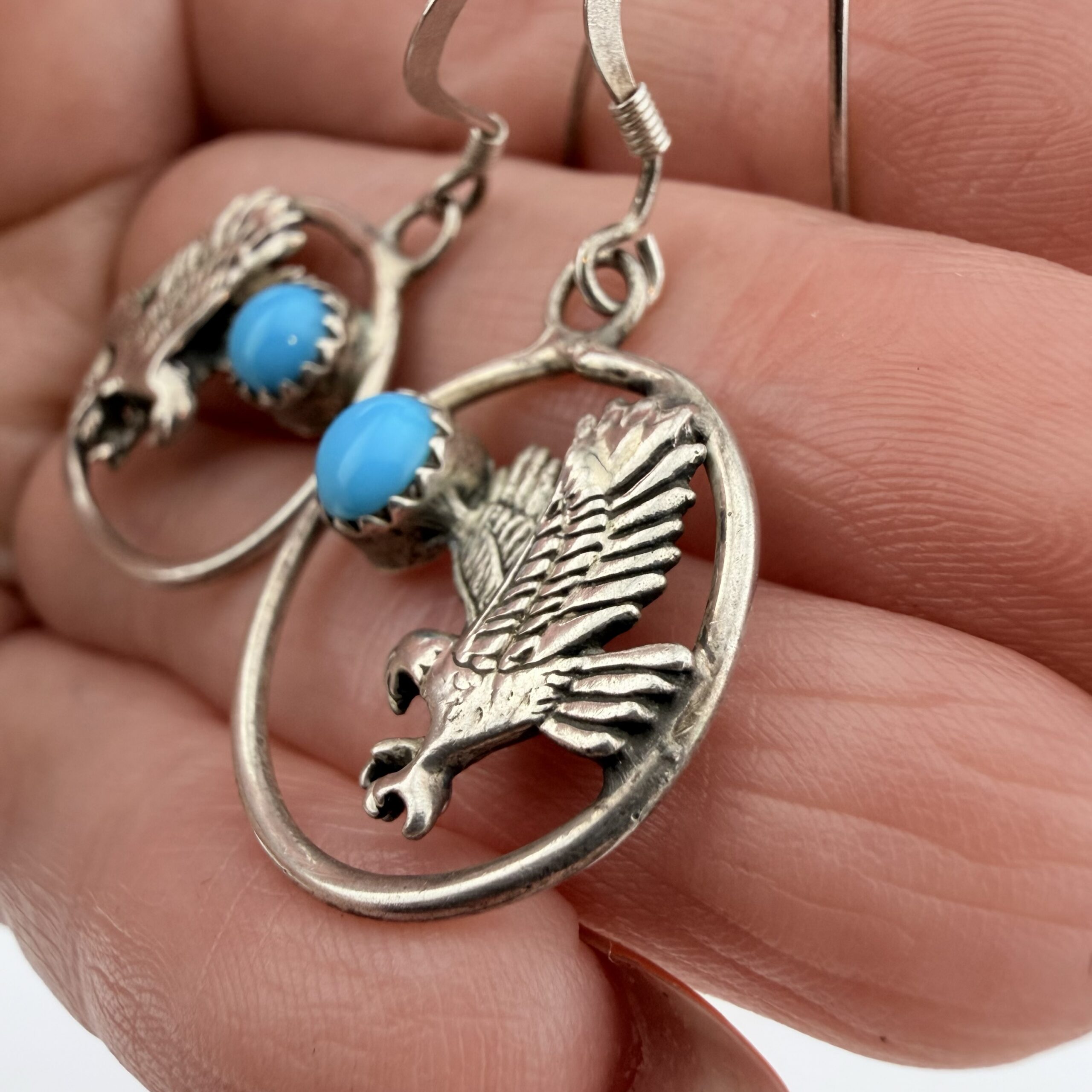 Native American Sterling Silver and Turquoise Eagle Earrings - Image 4