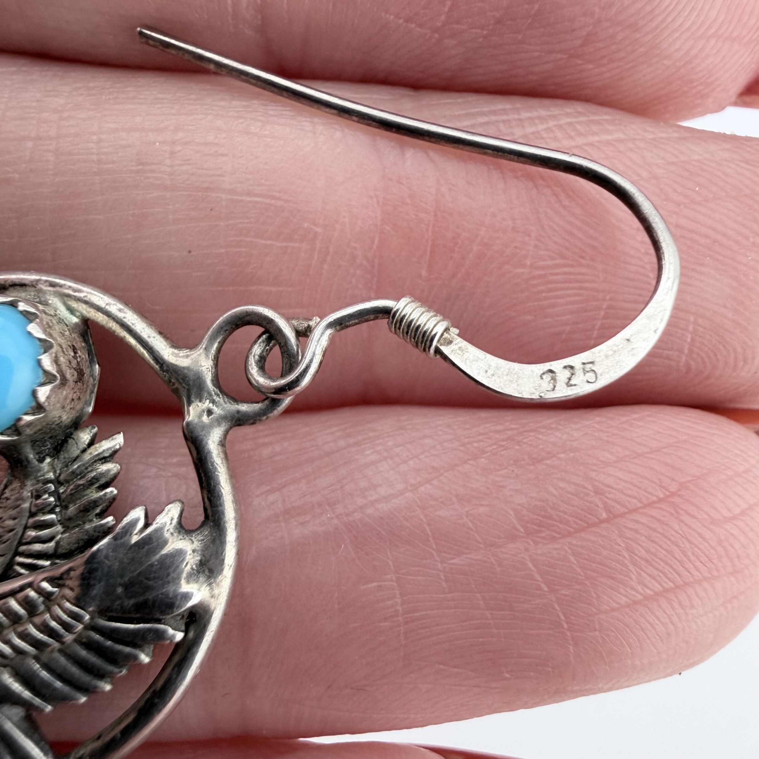 Native American Sterling Silver and Turquoise Eagle Earrings - Image 5