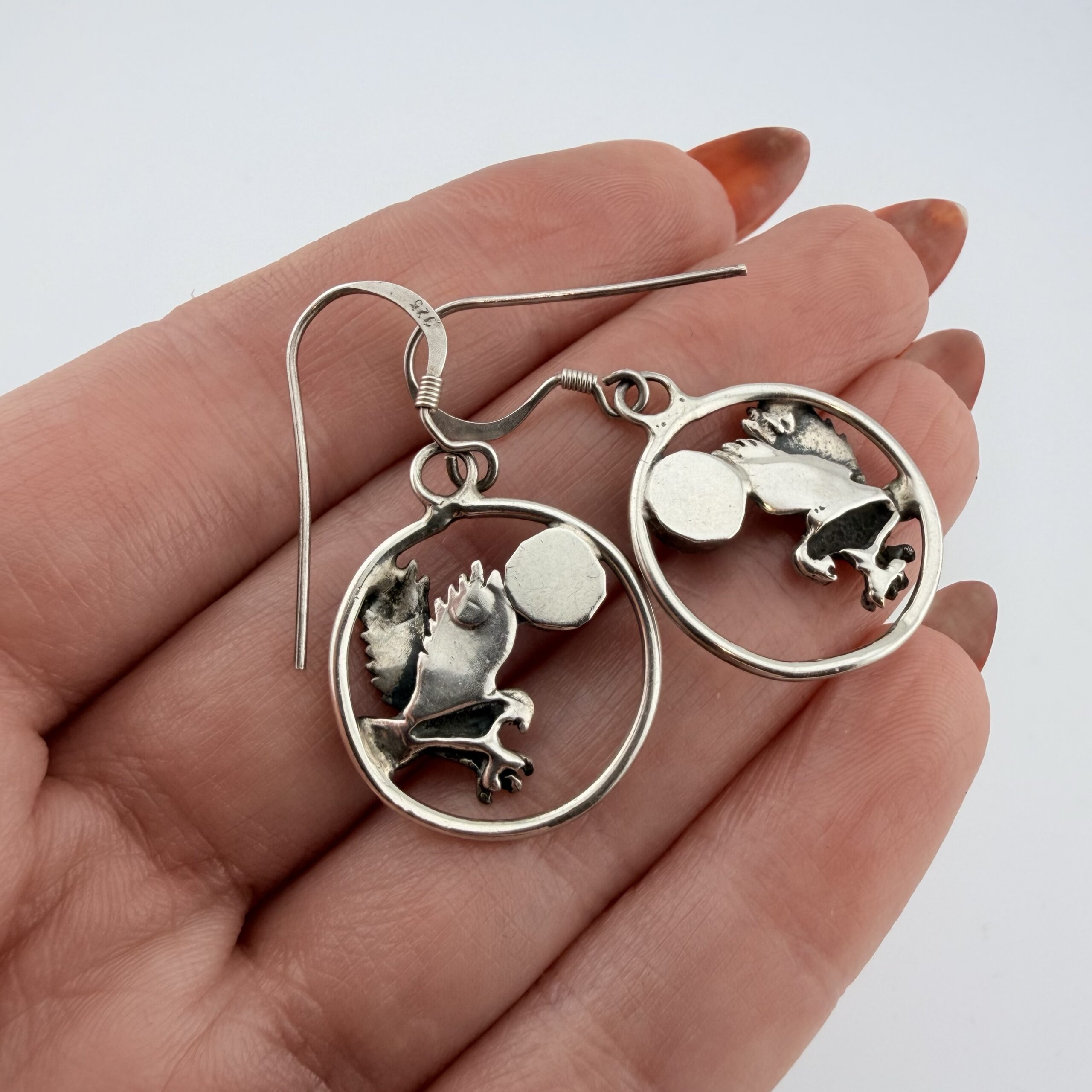 Native American Sterling Silver and Turquoise Eagle Earrings - Image 6