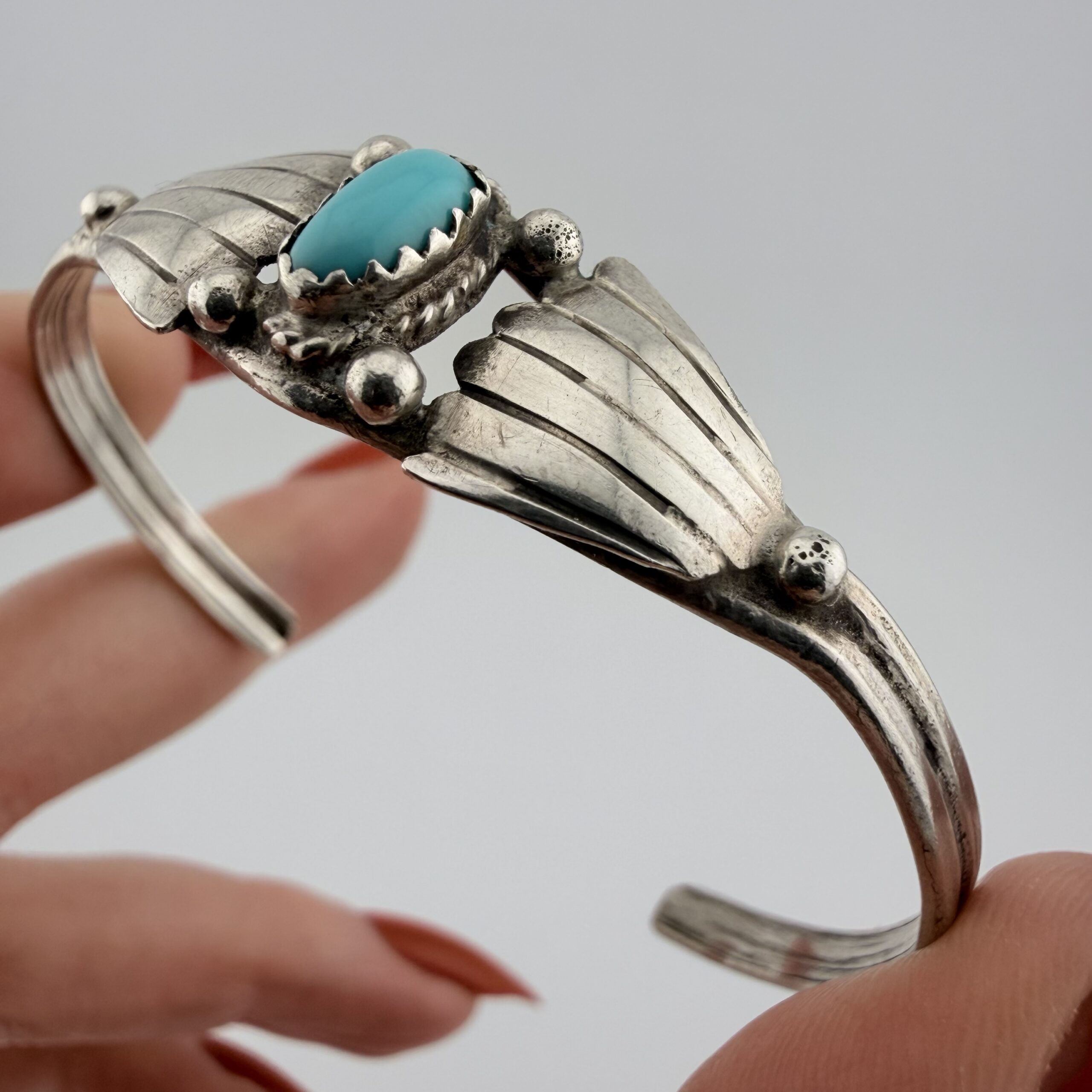 Native American Sterling Silver and Turquoise Cuff Bracelet - Image 2