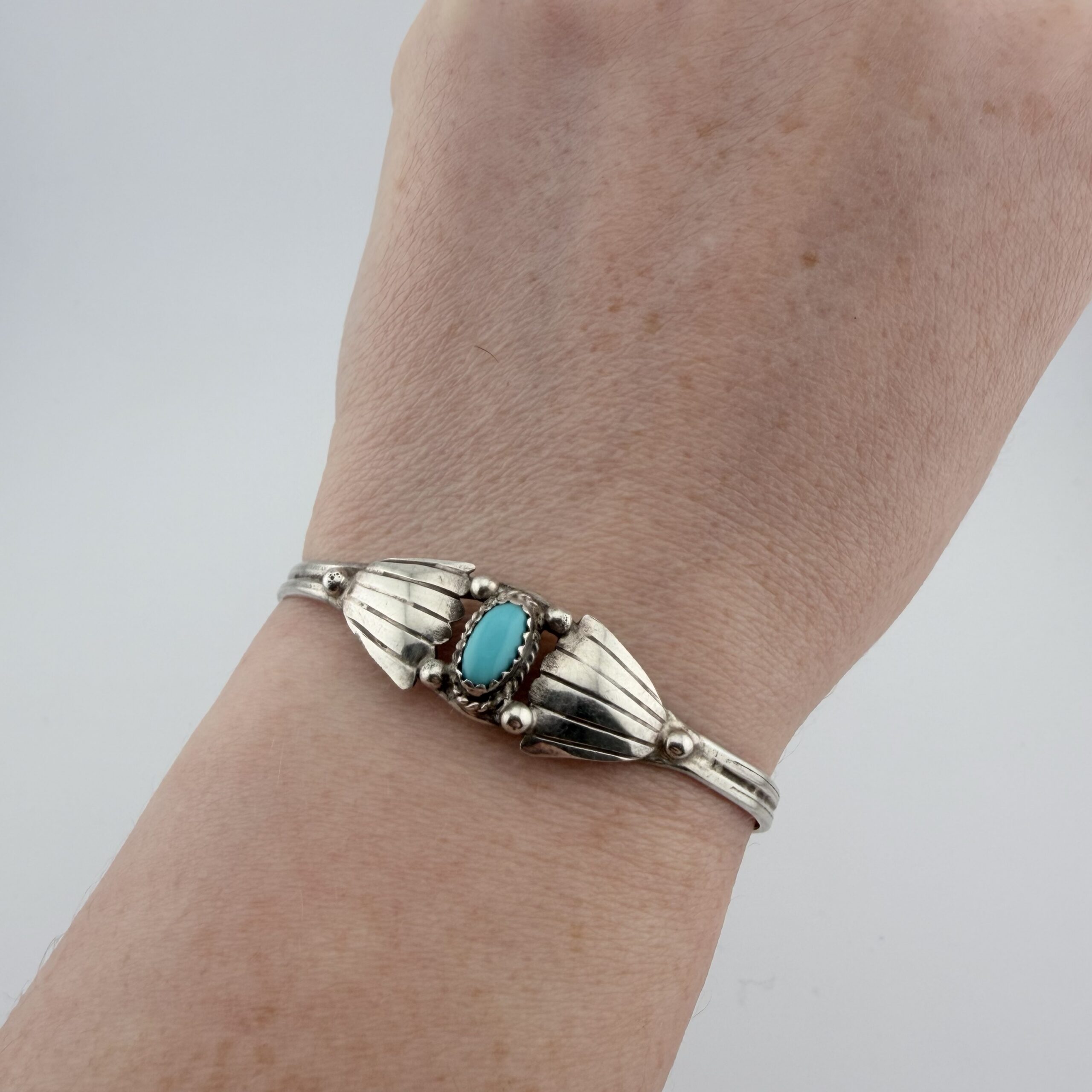Native American Sterling Silver and Turquoise Cuff Bracelet - Image 6