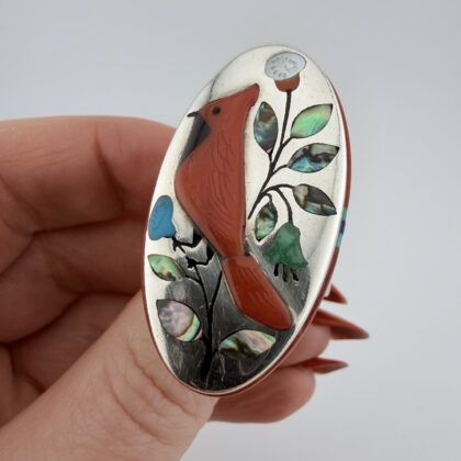 Jay and Irene Livingston Native American Sterling Silver Cardinal Bird Inlay Ring