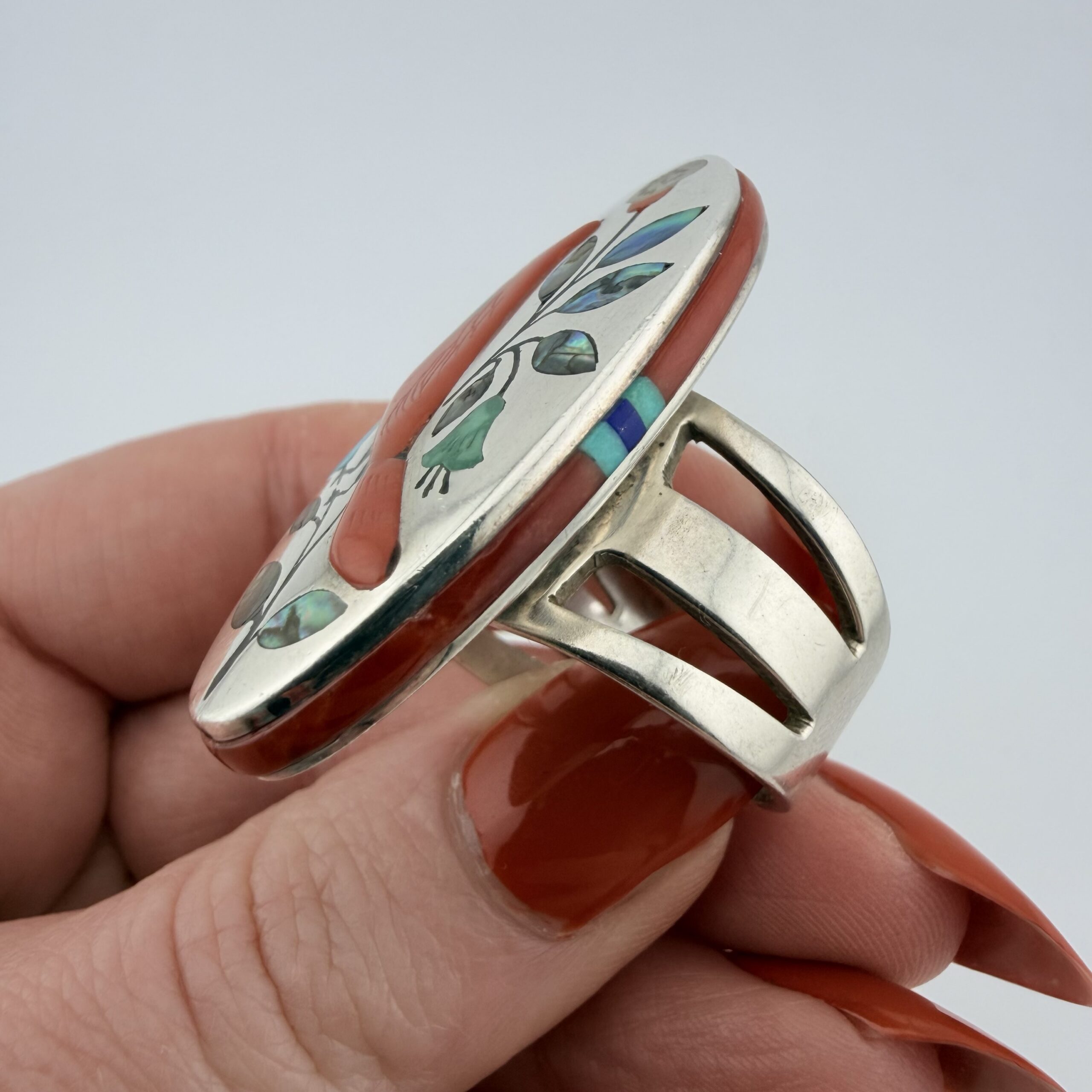 Jay and Irene Livingston Native American Sterling Silver Cardinal Bird Inlay Ring - Image 4