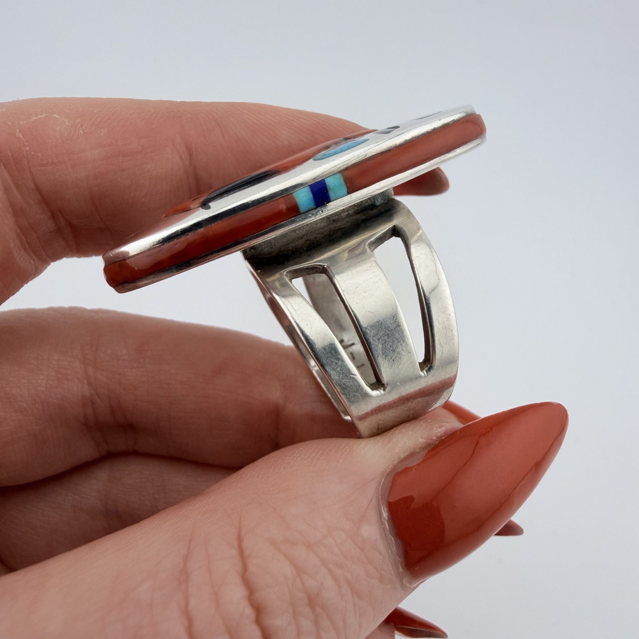 Jay and Irene Livingston Native American Sterling Silver Cardinal Bird Inlay Ring - Image 5