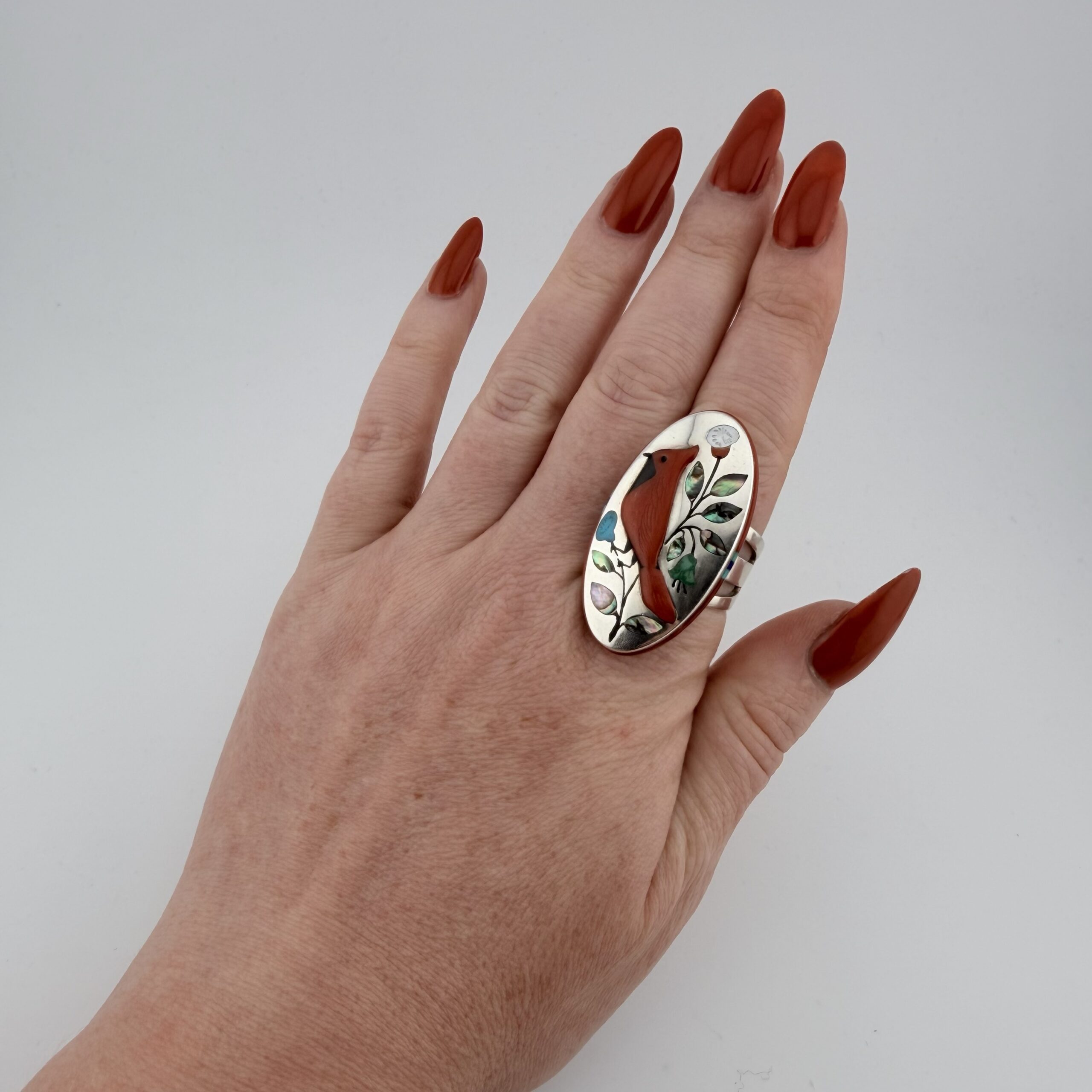 Jay and Irene Livingston Native American Sterling Silver Cardinal Bird Inlay Ring - Image 11