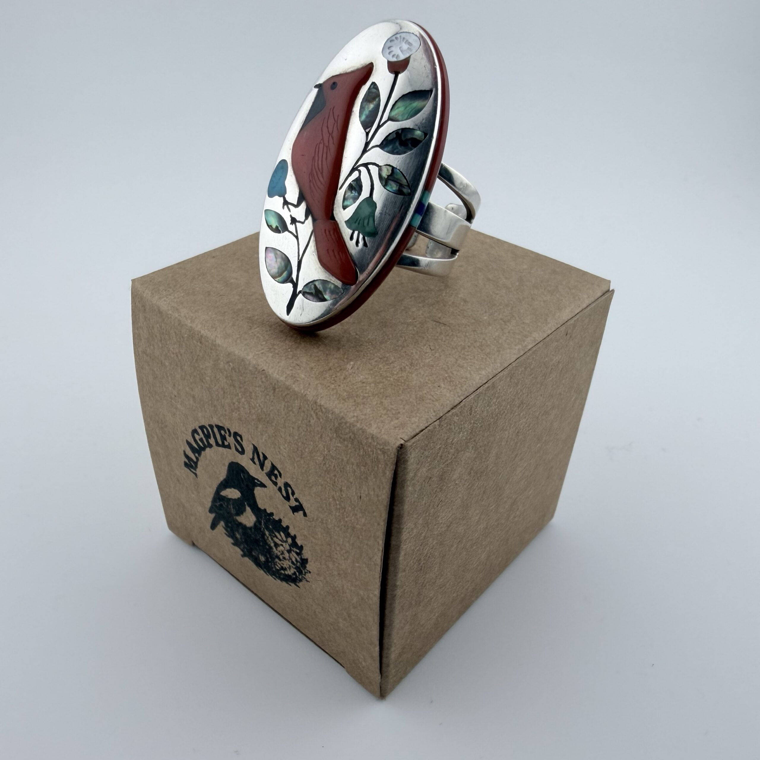 Jay and Irene Livingston Native American Sterling Silver Cardinal Bird Inlay Ring - Image 12
