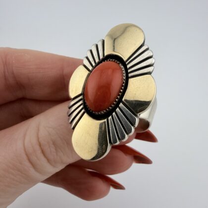 Lee Bennett Native American Sterling Silver and Coral Ring
