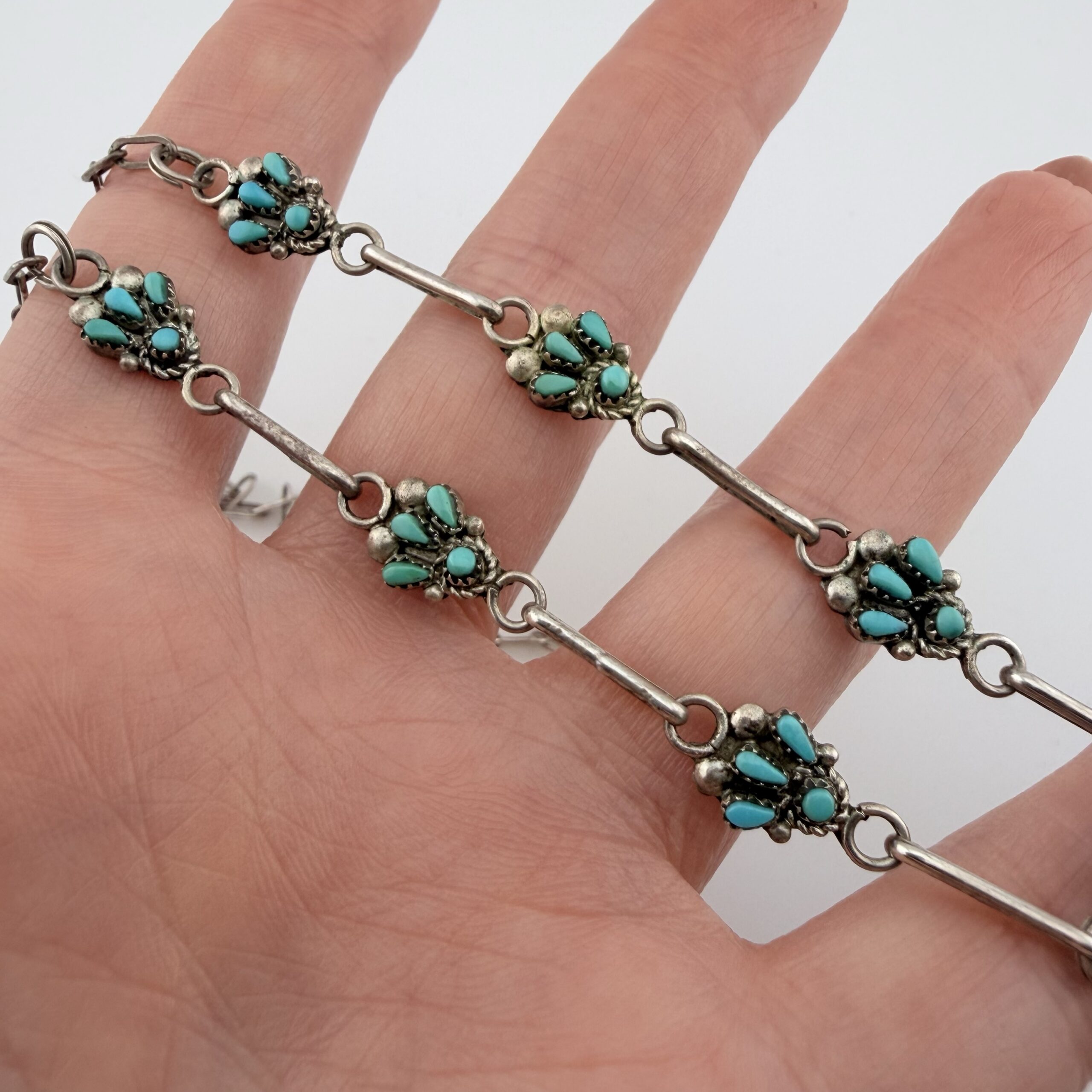 Vintage Nelson Yazzie Native American Sterling Silver and Turquoise Petit-Point Naja Necklace - Image 4