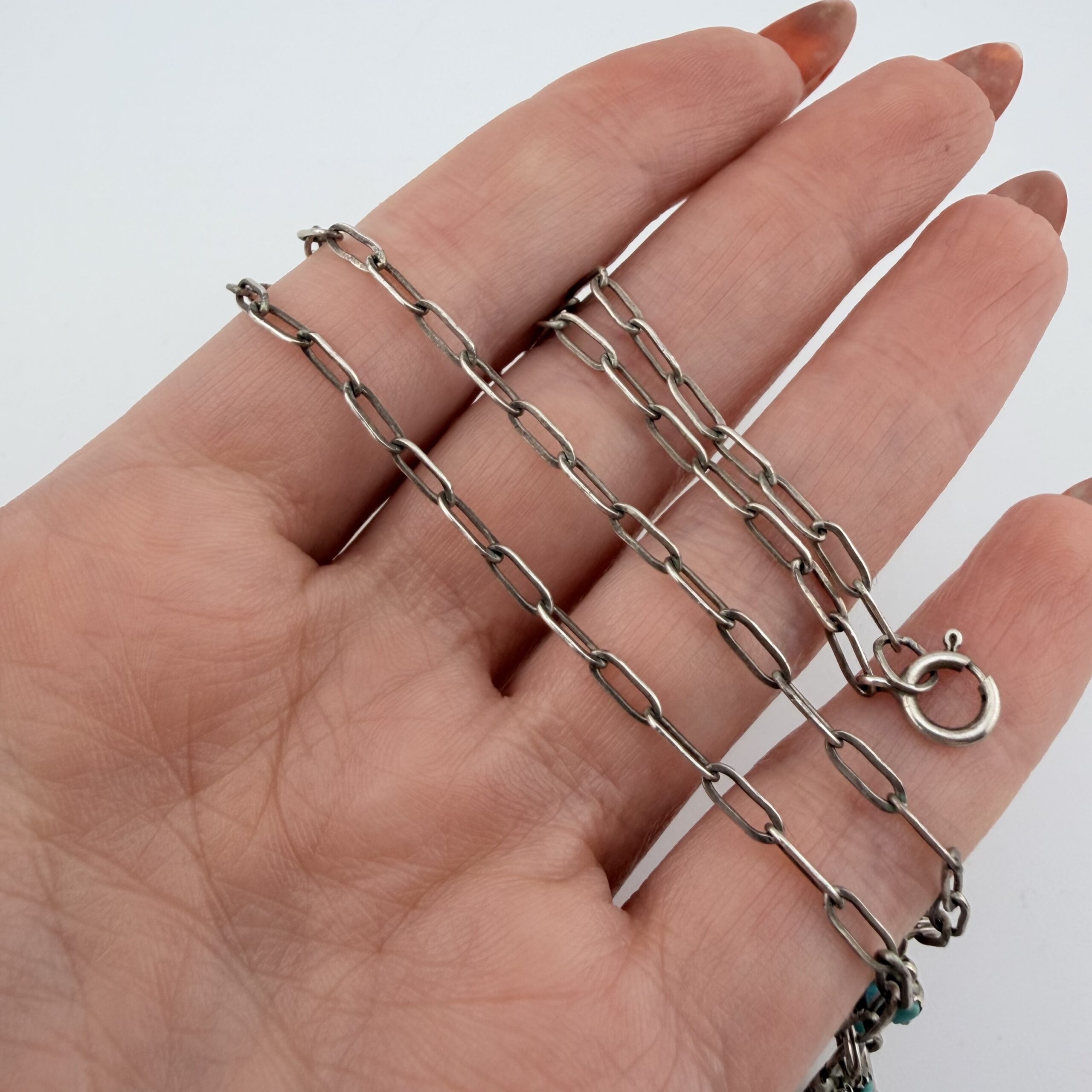 Vintage Nelson Yazzie Native American Sterling Silver and Turquoise Petit-Point Naja Necklace - Image 5