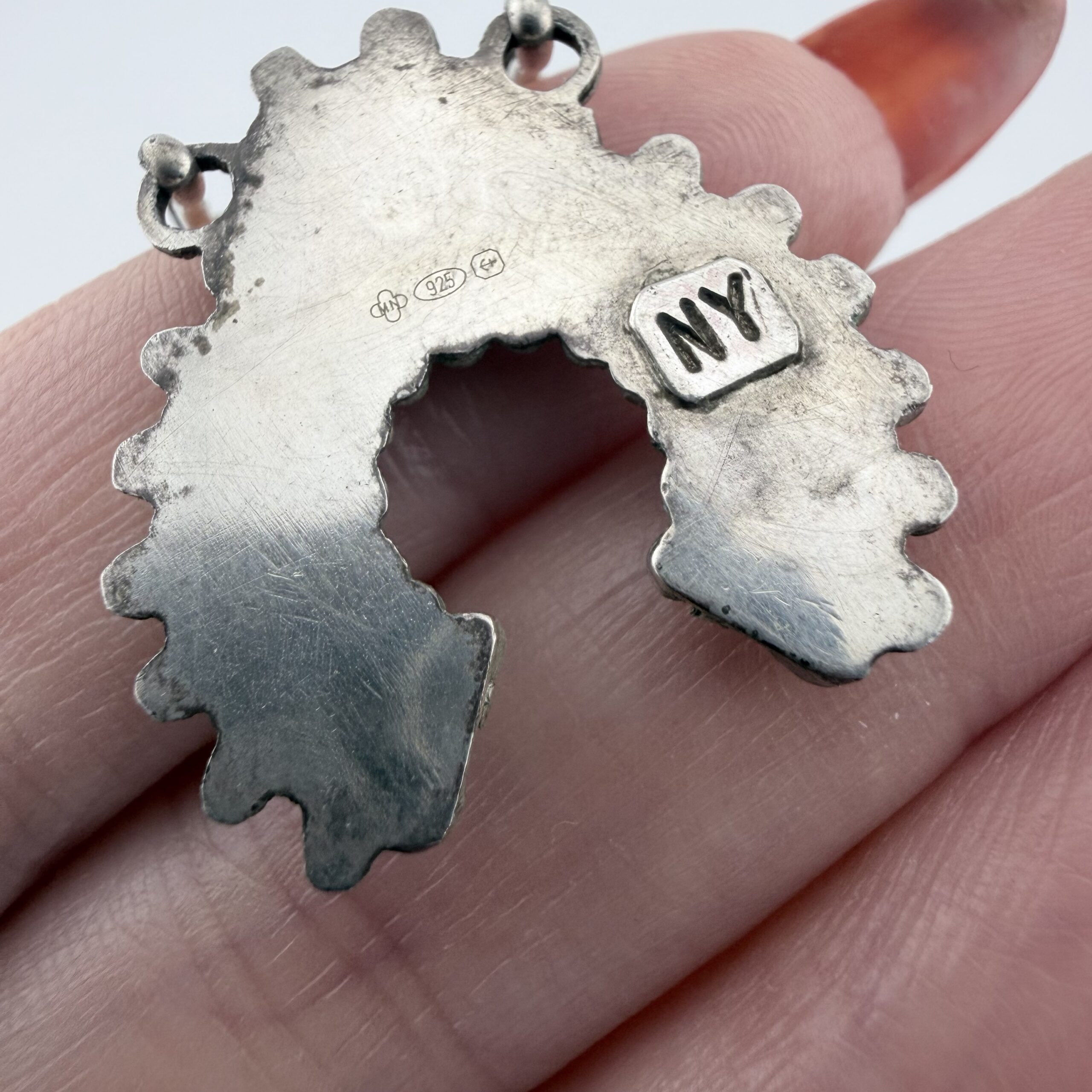 Vintage Nelson Yazzie Native American Sterling Silver and Turquoise Petit-Point Naja Necklace - Image 6