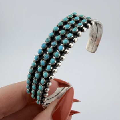 Vintage Native American Sterling Silver and Turquoise Snake-Eye Cuff Bracelet