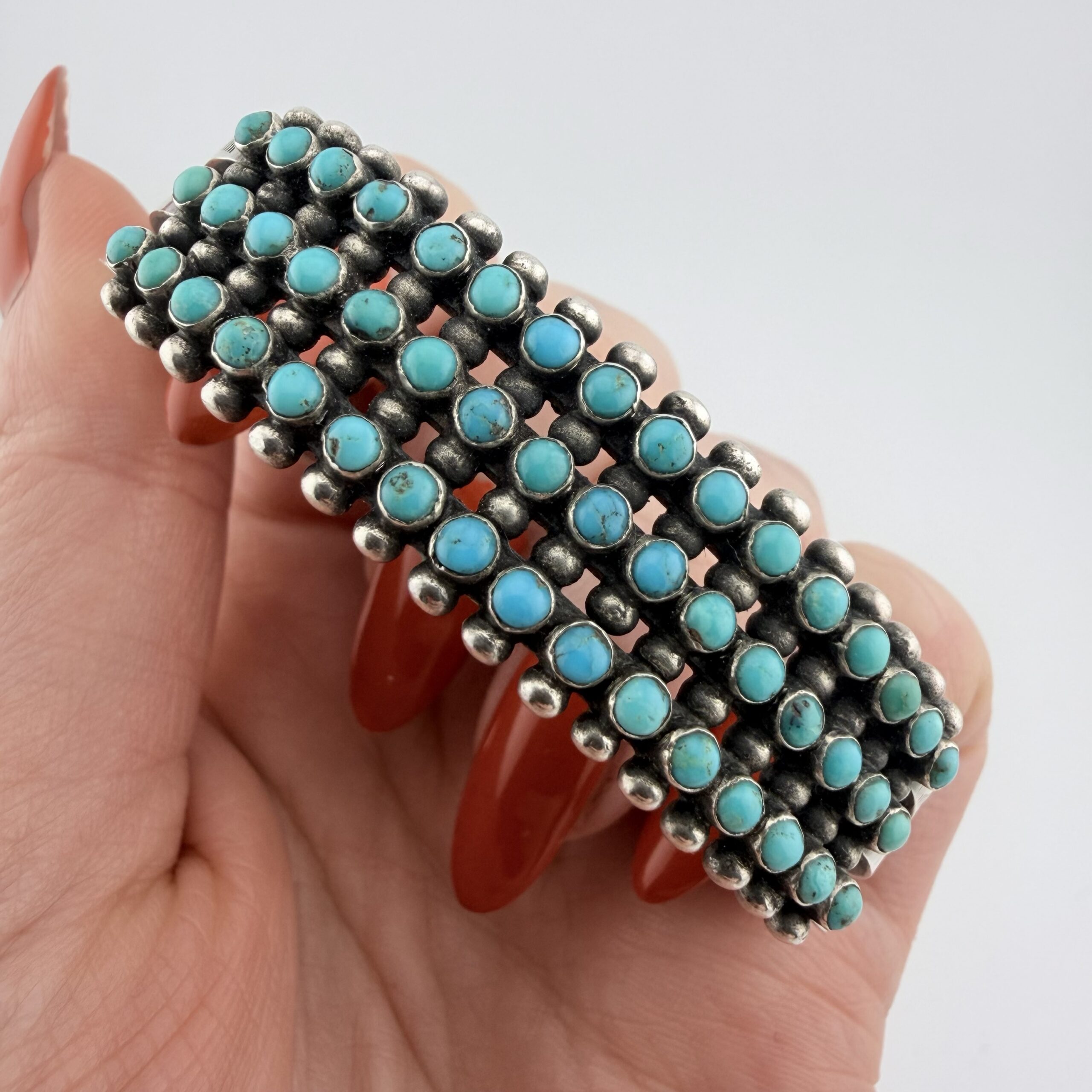 Vintage Native American Sterling Silver and Turquoise Snake-Eye Cuff Bracelet - Image 2