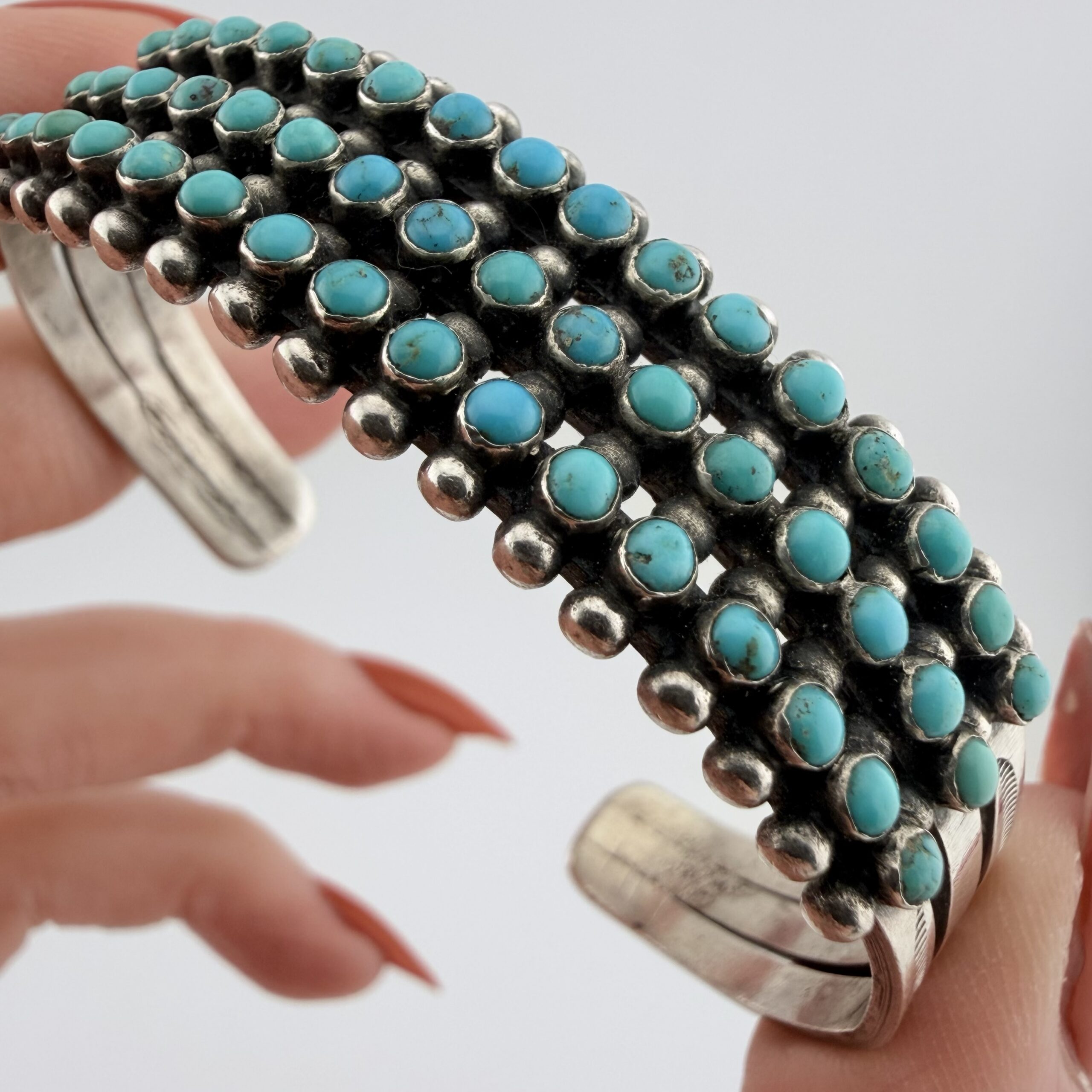 Vintage Native American Sterling Silver and Turquoise Snake-Eye Cuff Bracelet - Image 3
