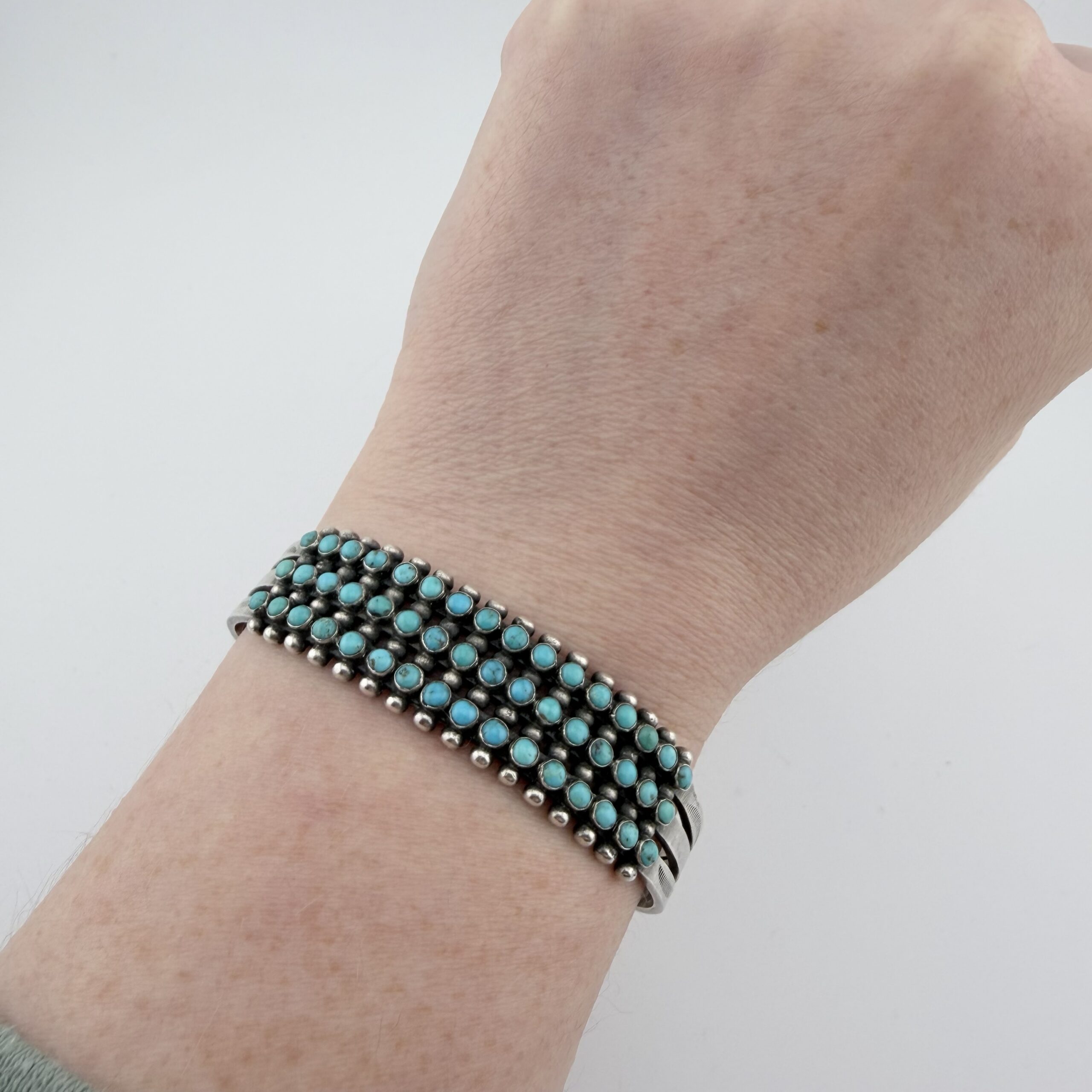 Vintage Native American Sterling Silver and Turquoise Snake-Eye Cuff Bracelet - Image 8