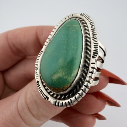 Native American Sterling Silver and Green Turquoise Chunky Ring