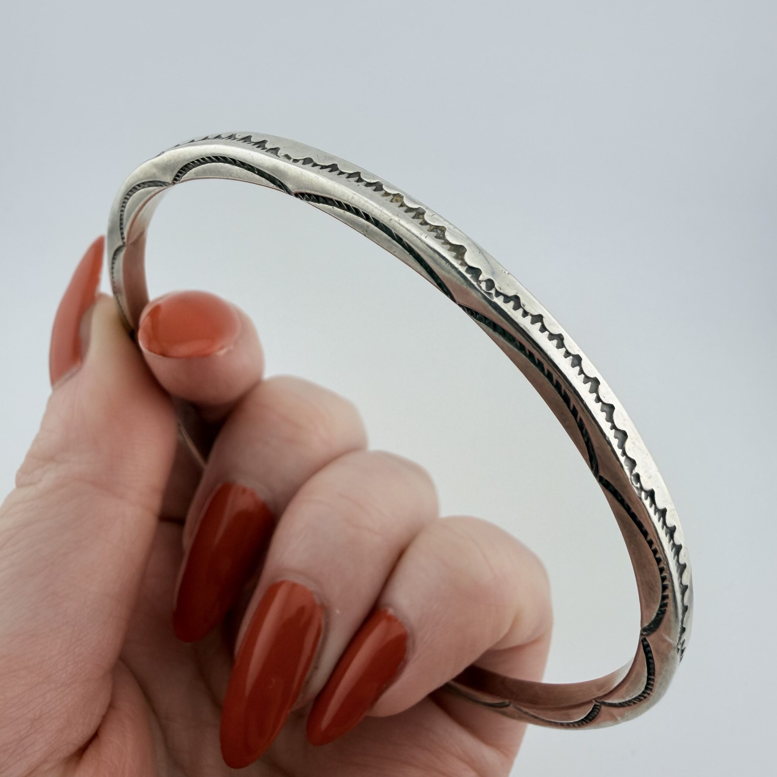 Vintage Verna Tahe Native American Sterling Silver Bangle