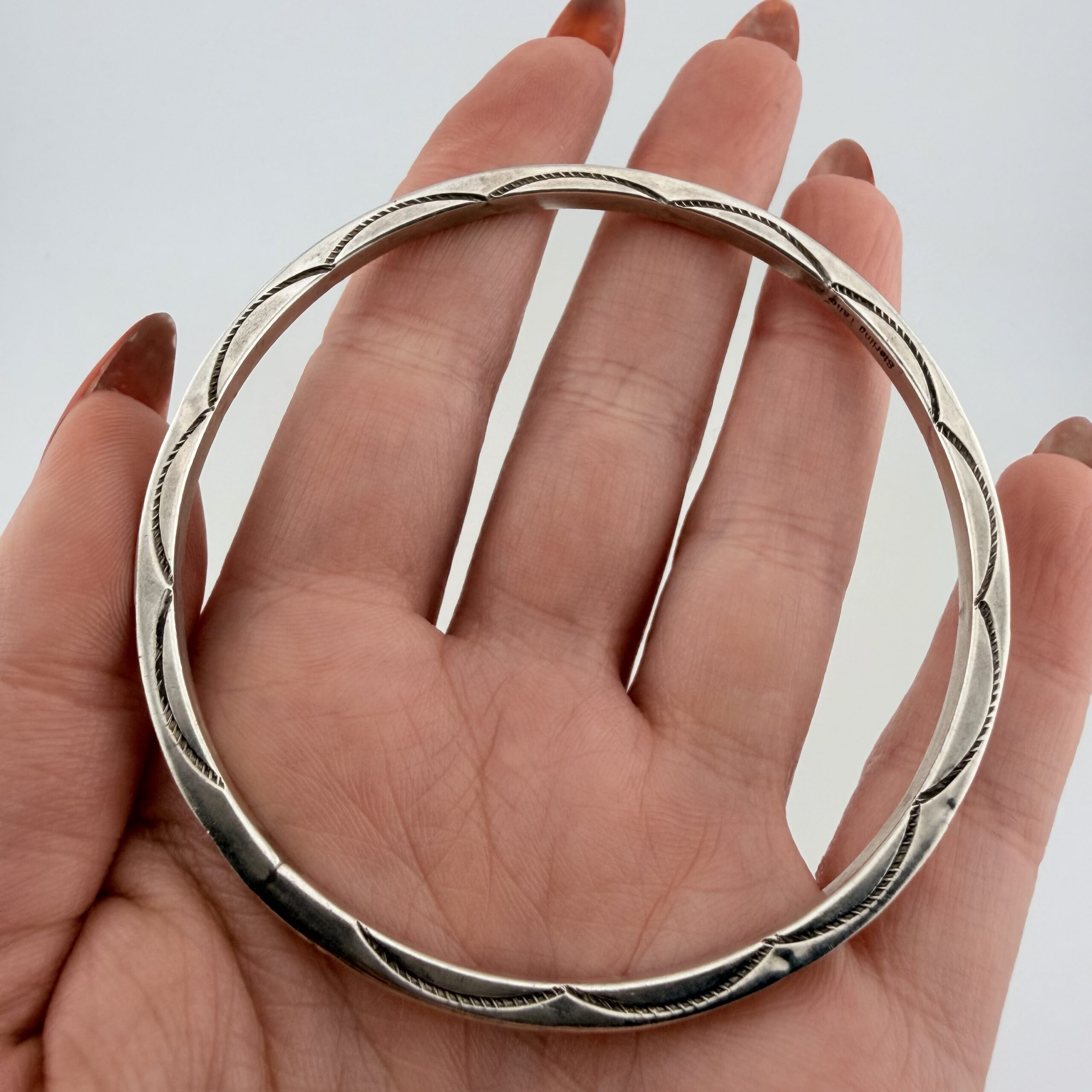 Vintage Verna Tahe Native American Sterling Silver Bangle - Image 2