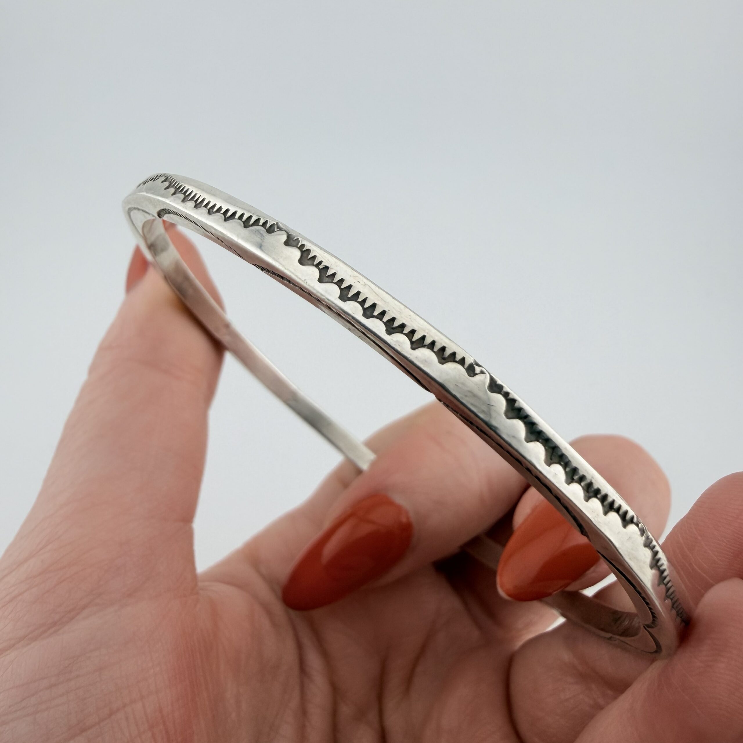 Vintage Verna Tahe Native American Sterling Silver Bangle - Image 3