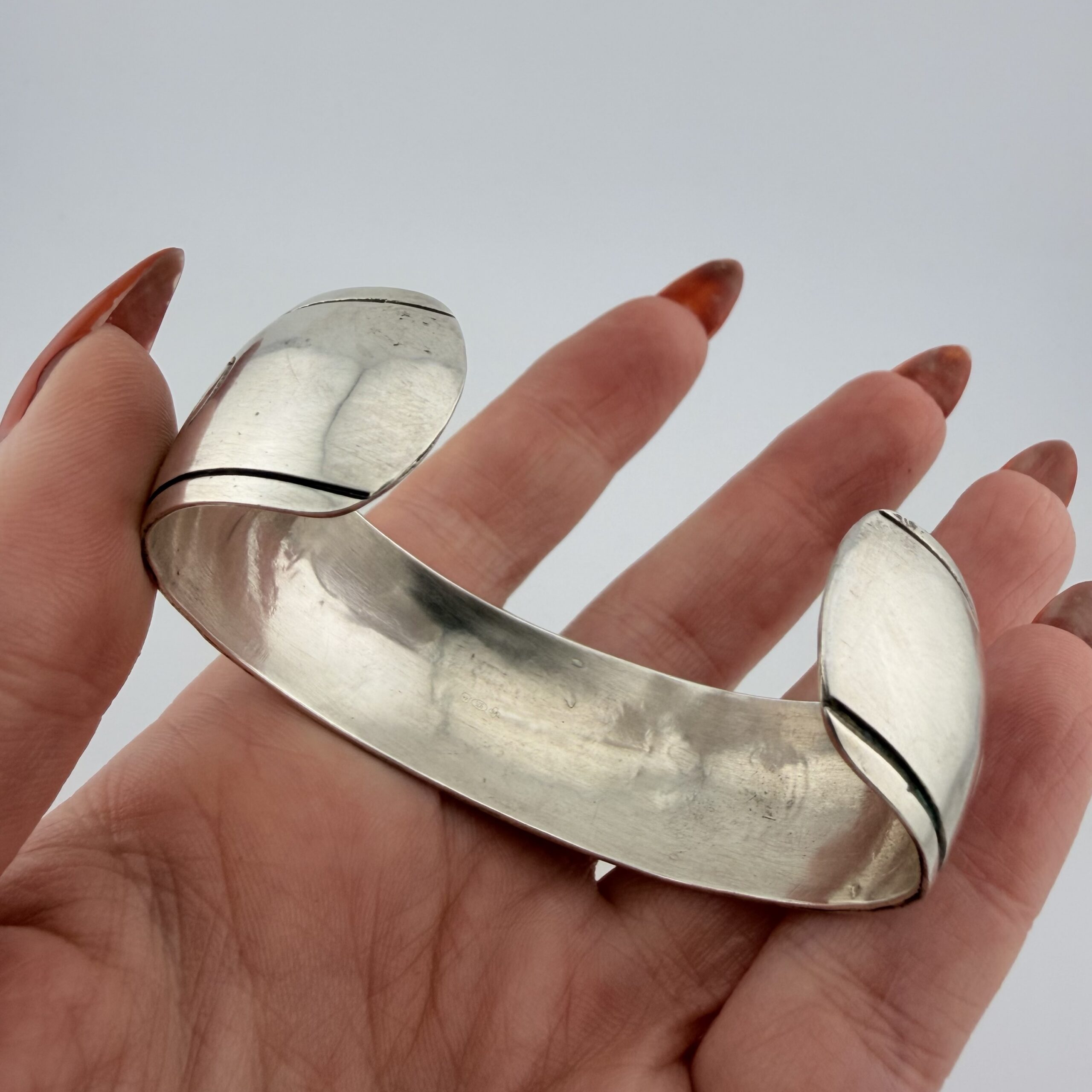 Vintage Native American Sterling Silver and Turquoise Yei Cuff Bracelet - Image 4