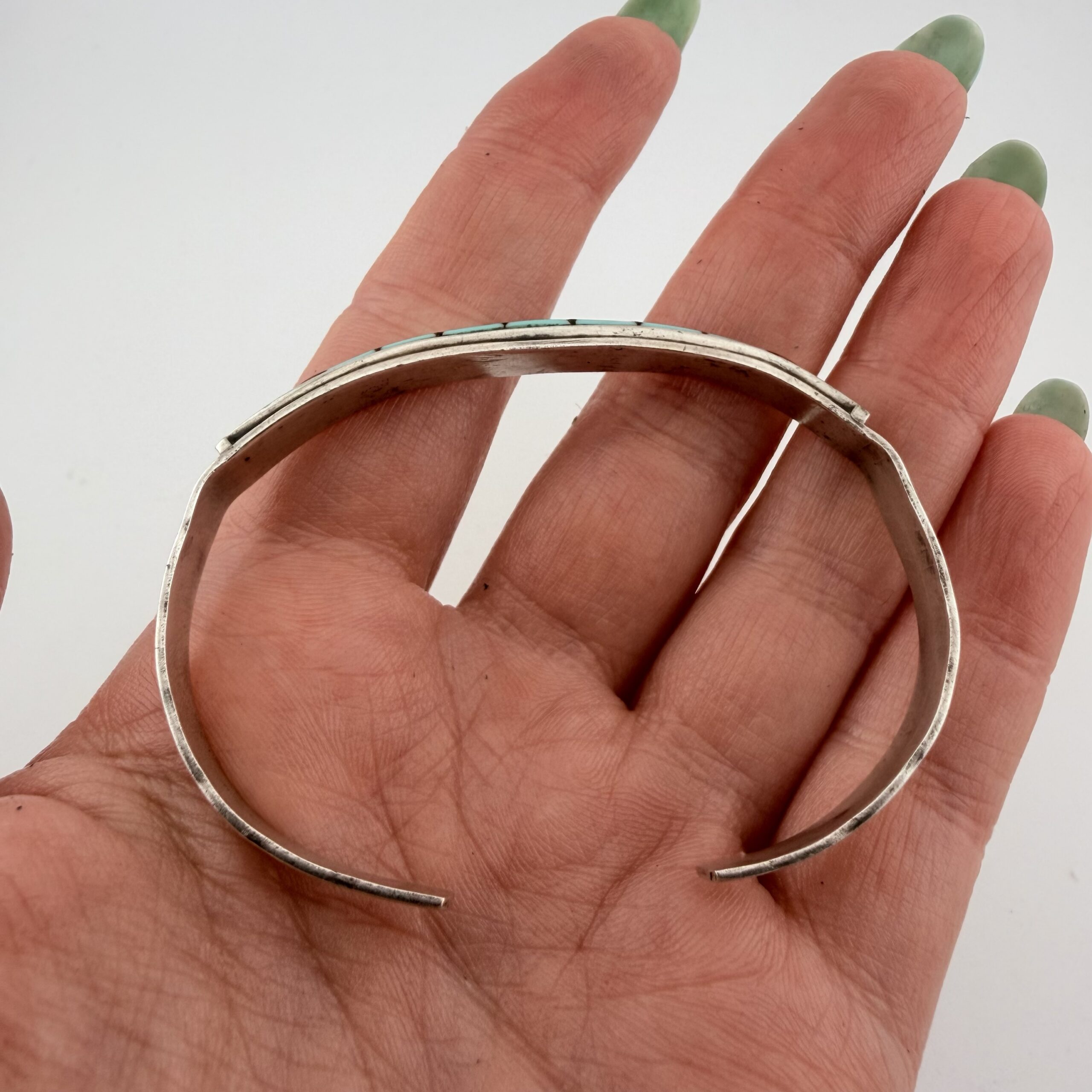 Vintage Native American Sterling Silver and Mixed Gemstone Inlay Cuff Bracelet - Image 4