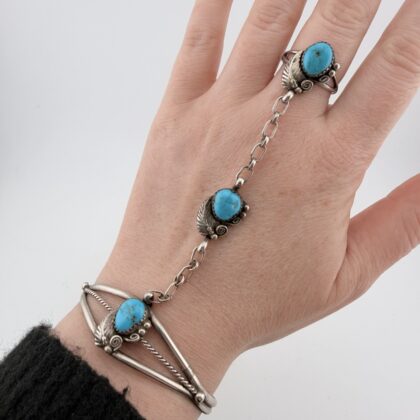 Vintage Native American Navajo Sterling Silver and Turquoise Slave Bracelet