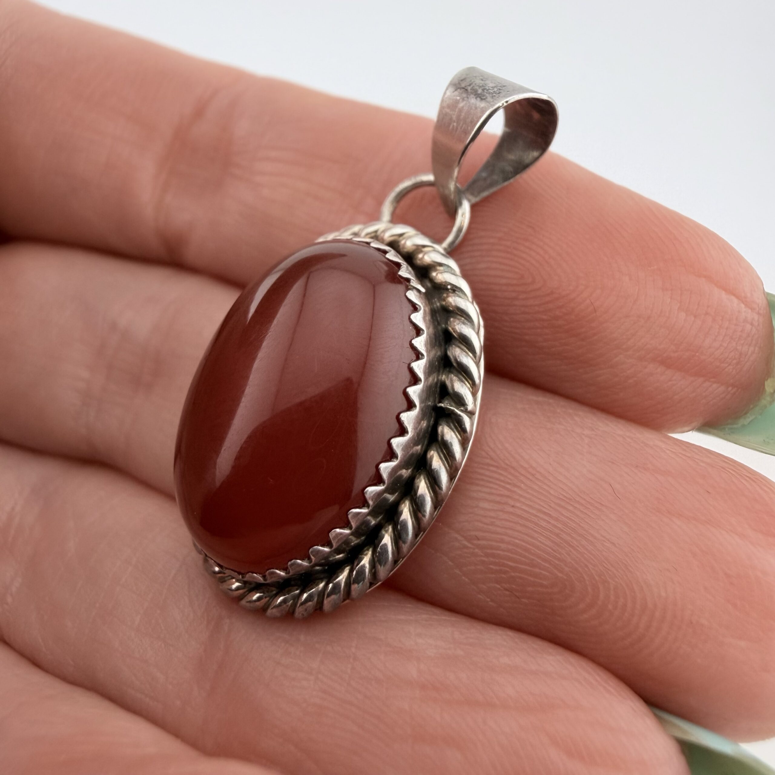 Vintage Native American Sterling Silver and Carnelian Pendant - Image 2