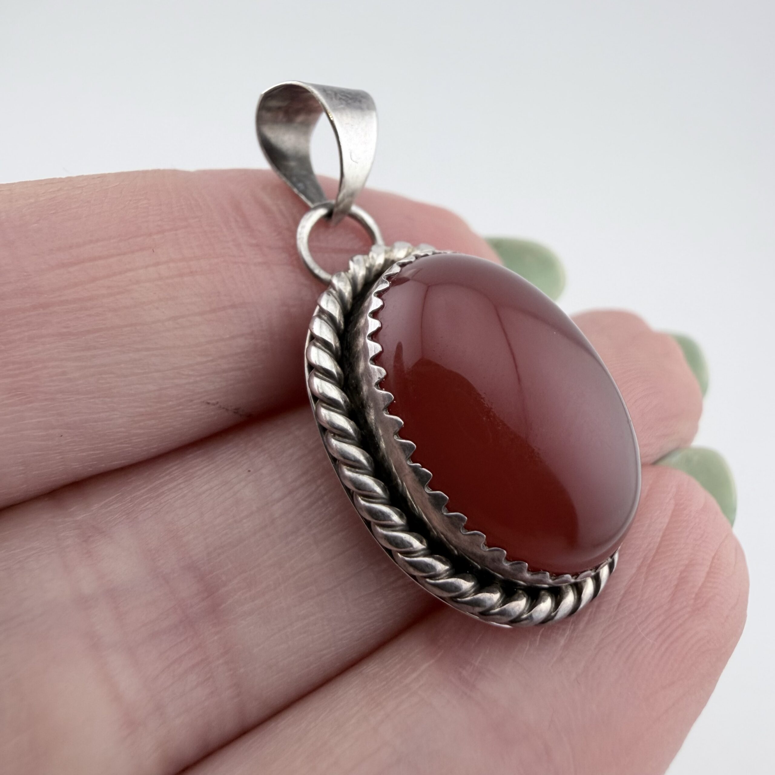 Vintage Native American Sterling Silver and Carnelian Pendant - Image 4