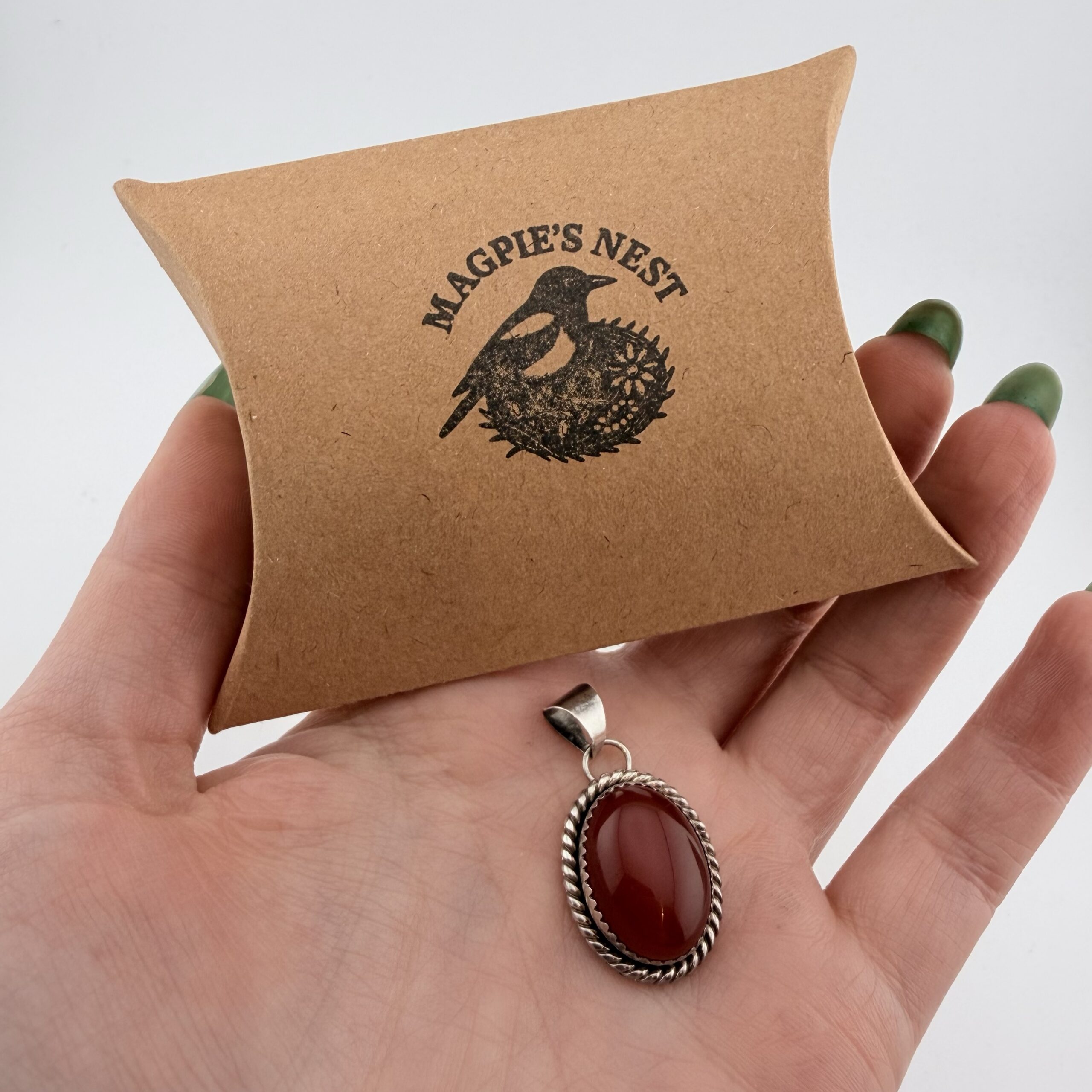 Vintage Native American Sterling Silver and Carnelian Pendant - Image 6