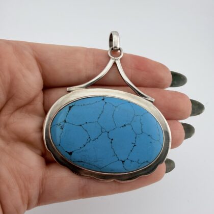 Large Sterling Silver and Turquoise Pendant