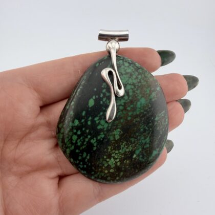 Large Modernist Green Turquoise and Sterling Silver Pendant